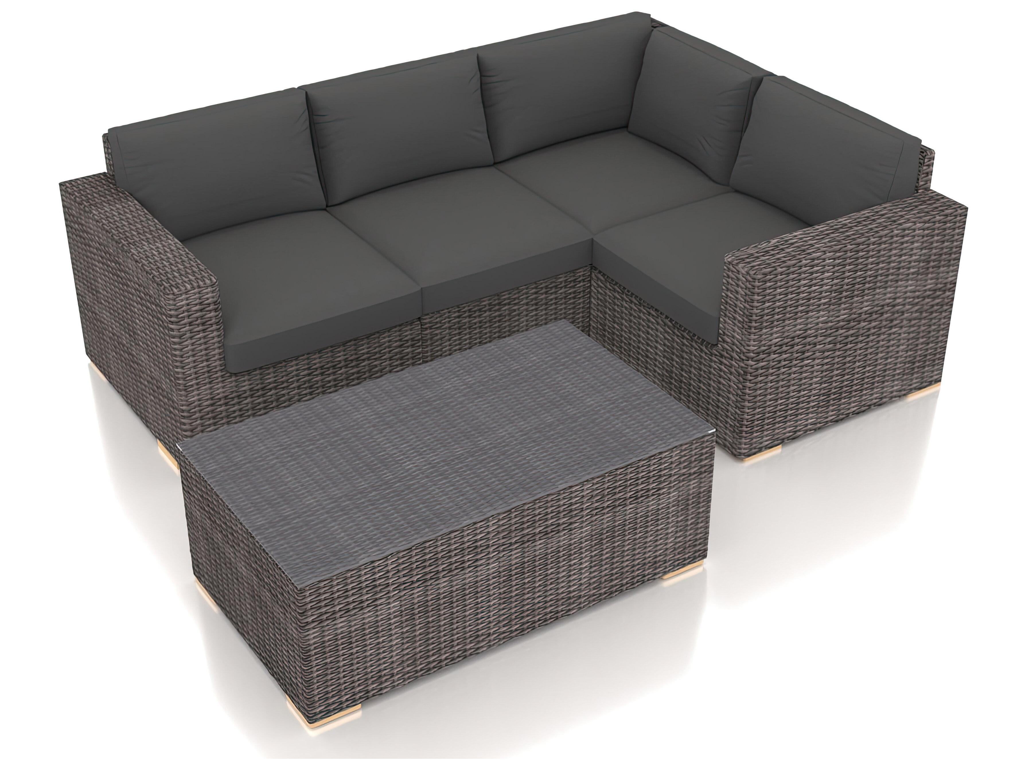 Harmonia Living Viento HDPE Wicker Driftwood 5 Piece Sectional Outdoor Lounge Set