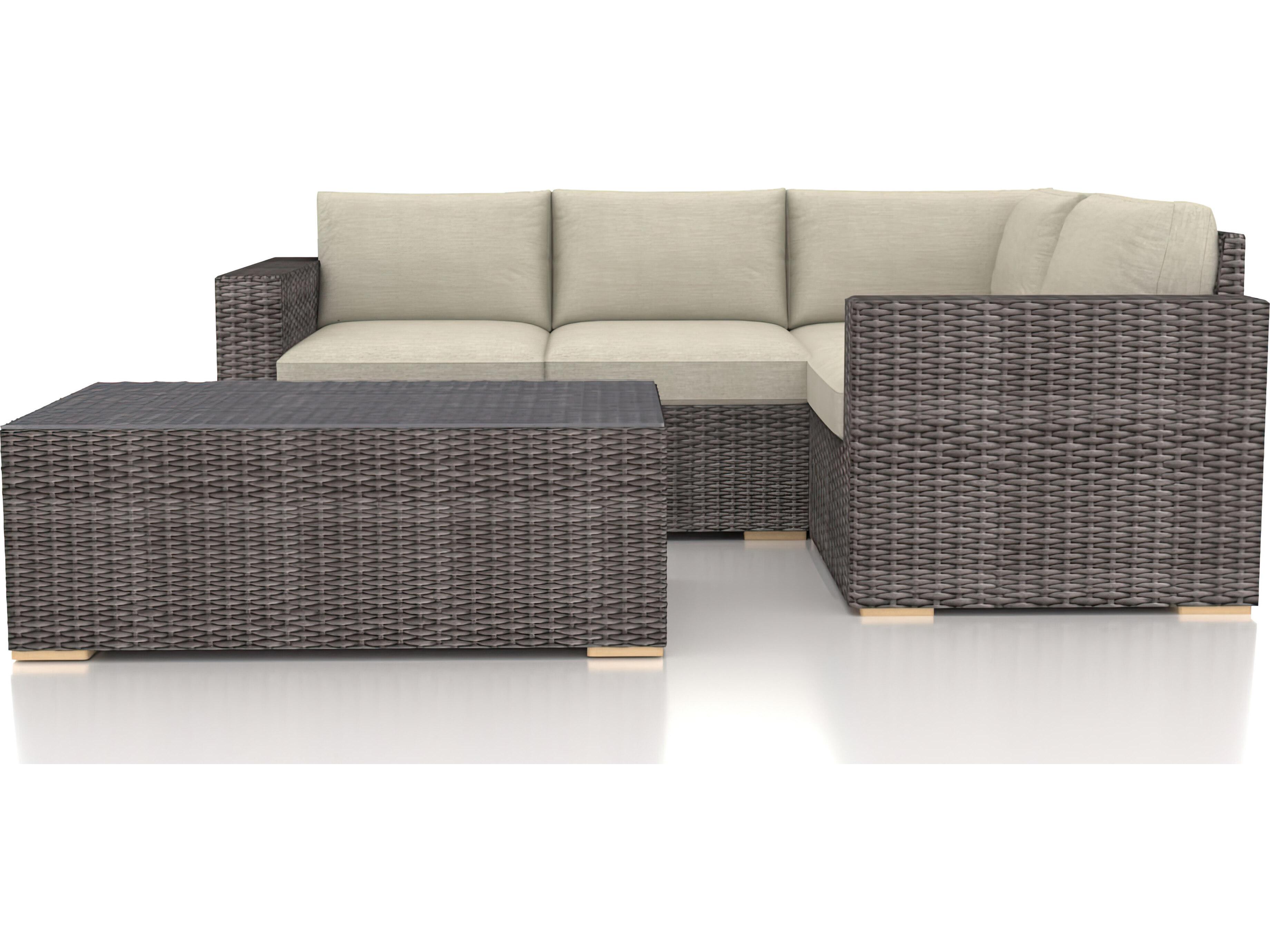 Harmonia Living Viento HDPE Wicker Driftwood 5 Piece Sectional Outdoor Lounge Set