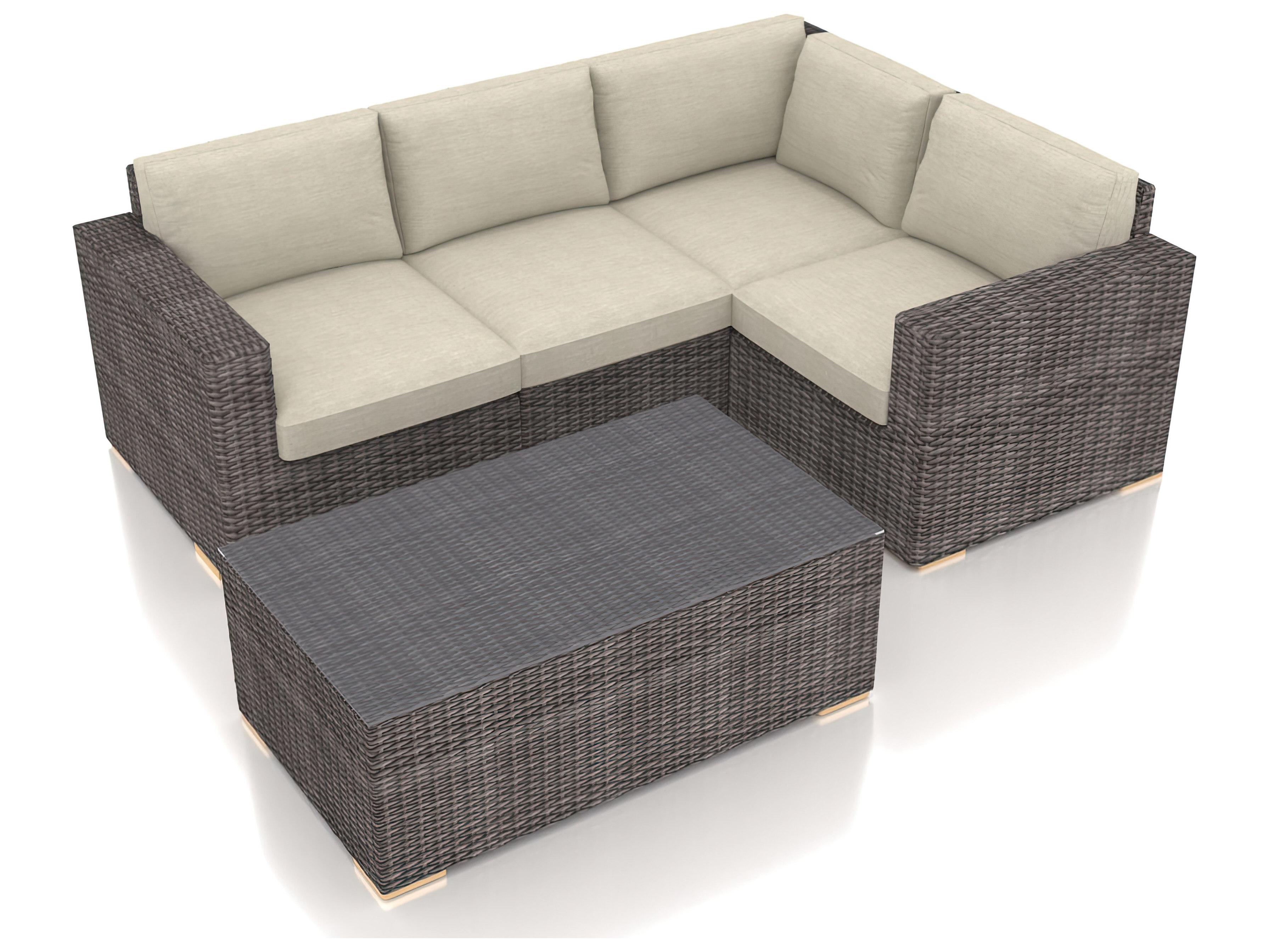 Harmonia Living Viento HDPE Wicker Driftwood 5 Piece Sectional Outdoor Lounge Set