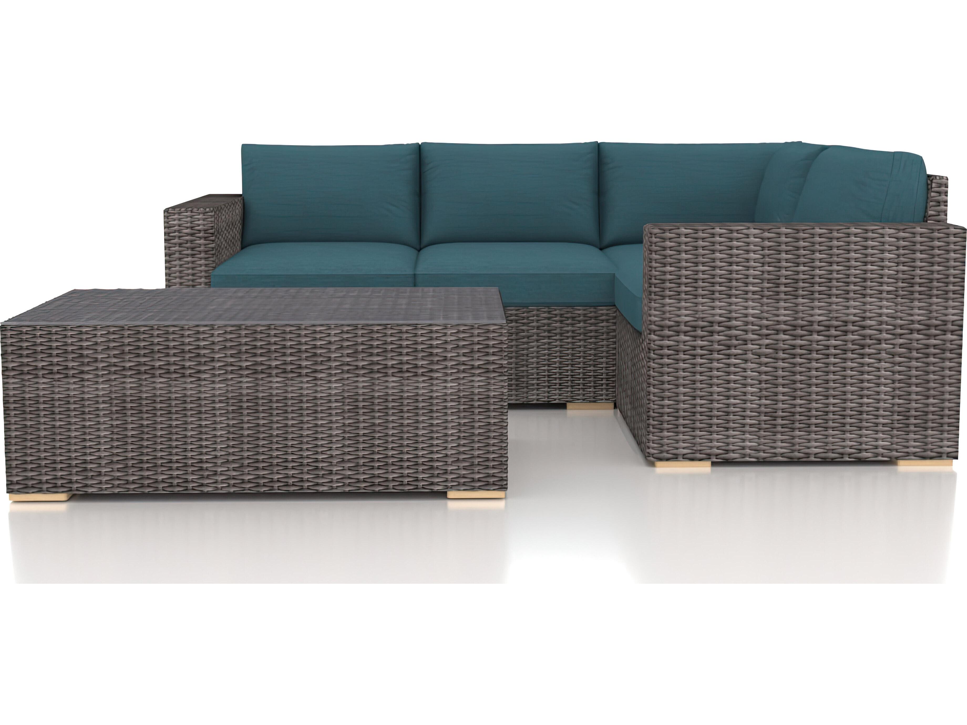 Harmonia Living Viento HDPE Wicker Driftwood 5 Piece Sectional Outdoor Lounge Set