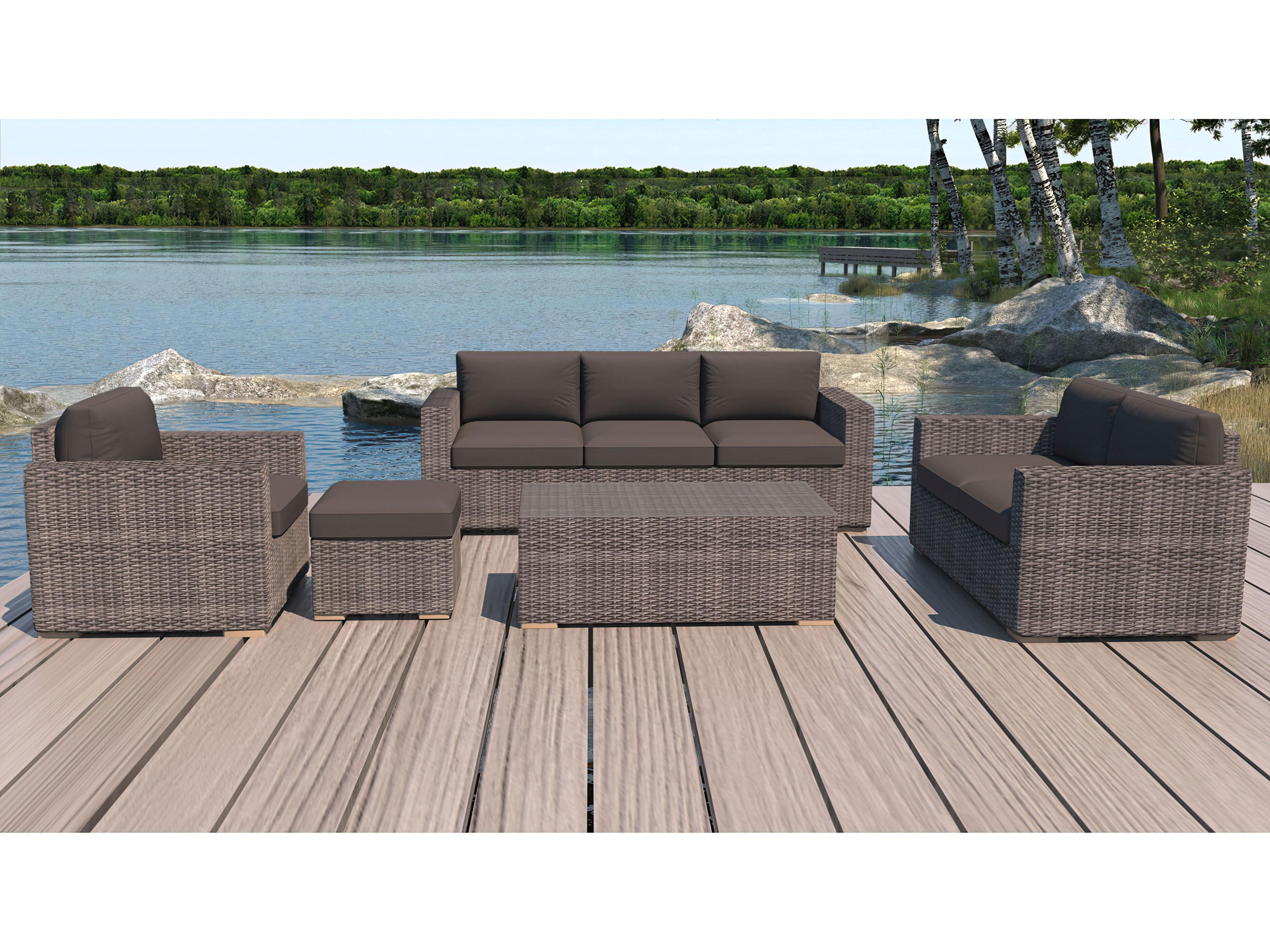 Harmonia Living Viento HDPE Wicker Driftwood 5 Piece Sofa Outdoor Patio Lounge Set