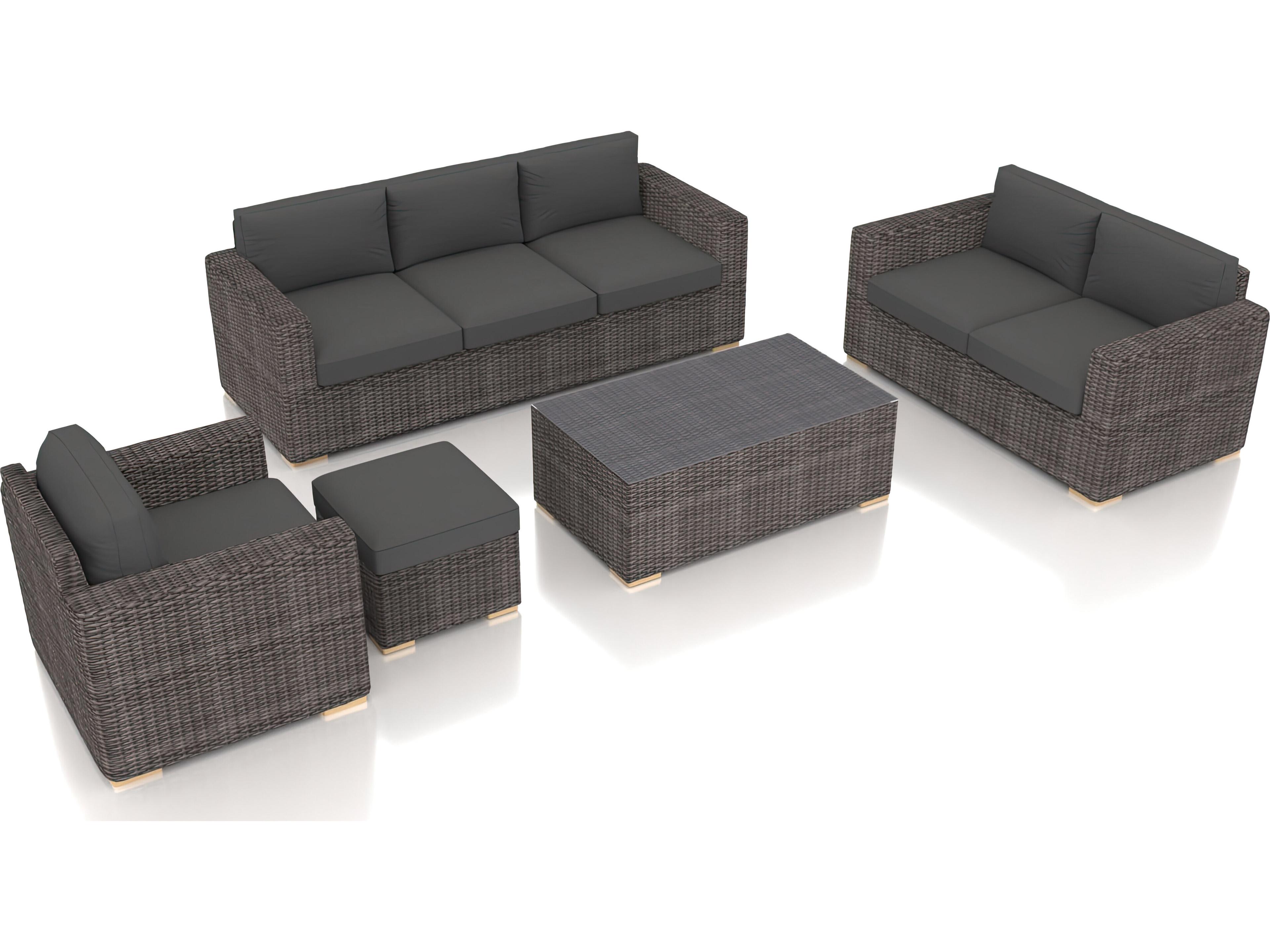 Harmonia Living Viento HDPE Wicker Driftwood 5 Piece Sofa Outdoor Patio Lounge Set