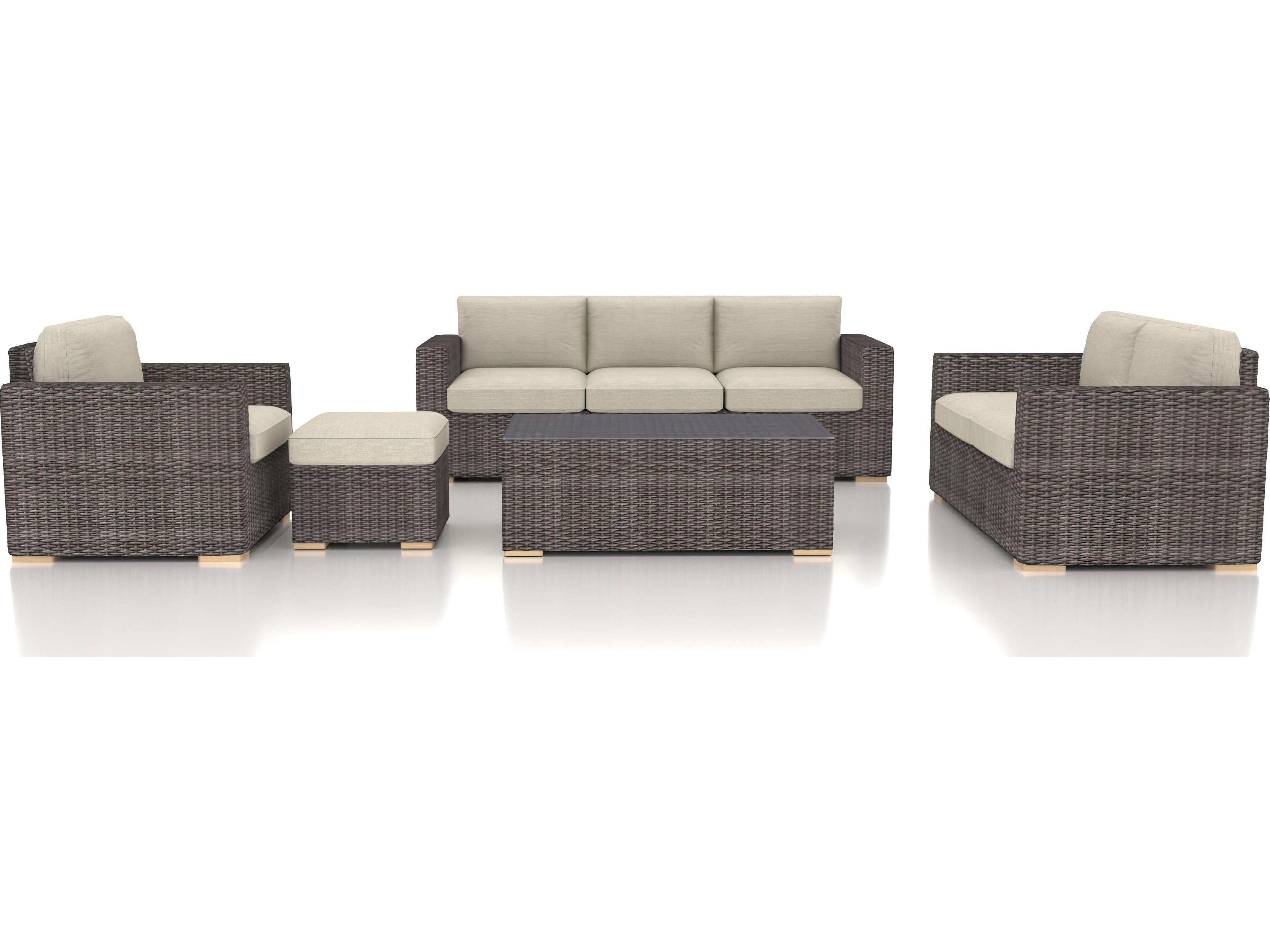 Harmonia Living Viento HDPE Wicker Driftwood 5 Piece Sofa Outdoor Patio Lounge Set