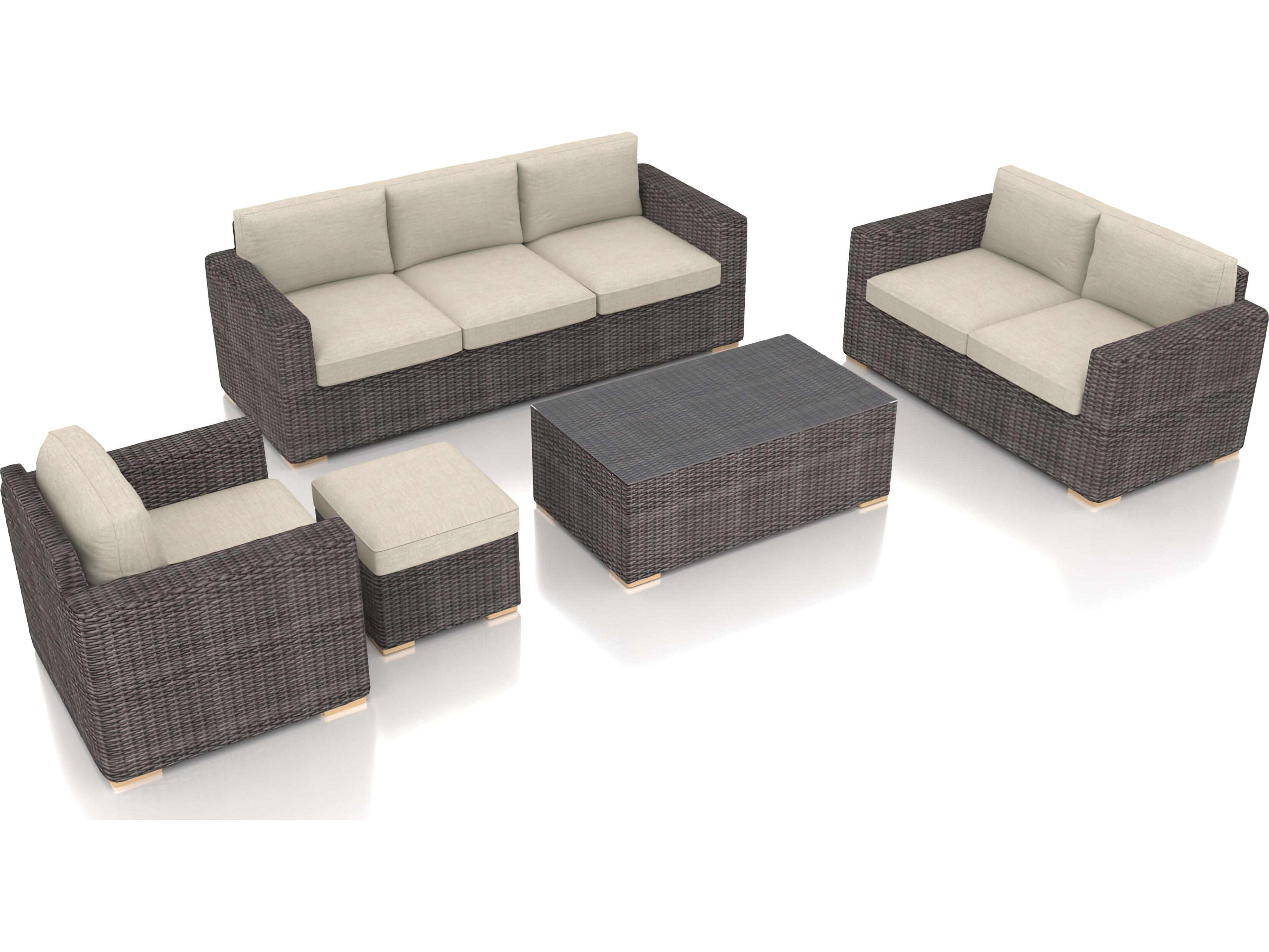 Harmonia Living Viento HDPE Wicker Driftwood 5 Piece Sofa Outdoor Patio Lounge Set