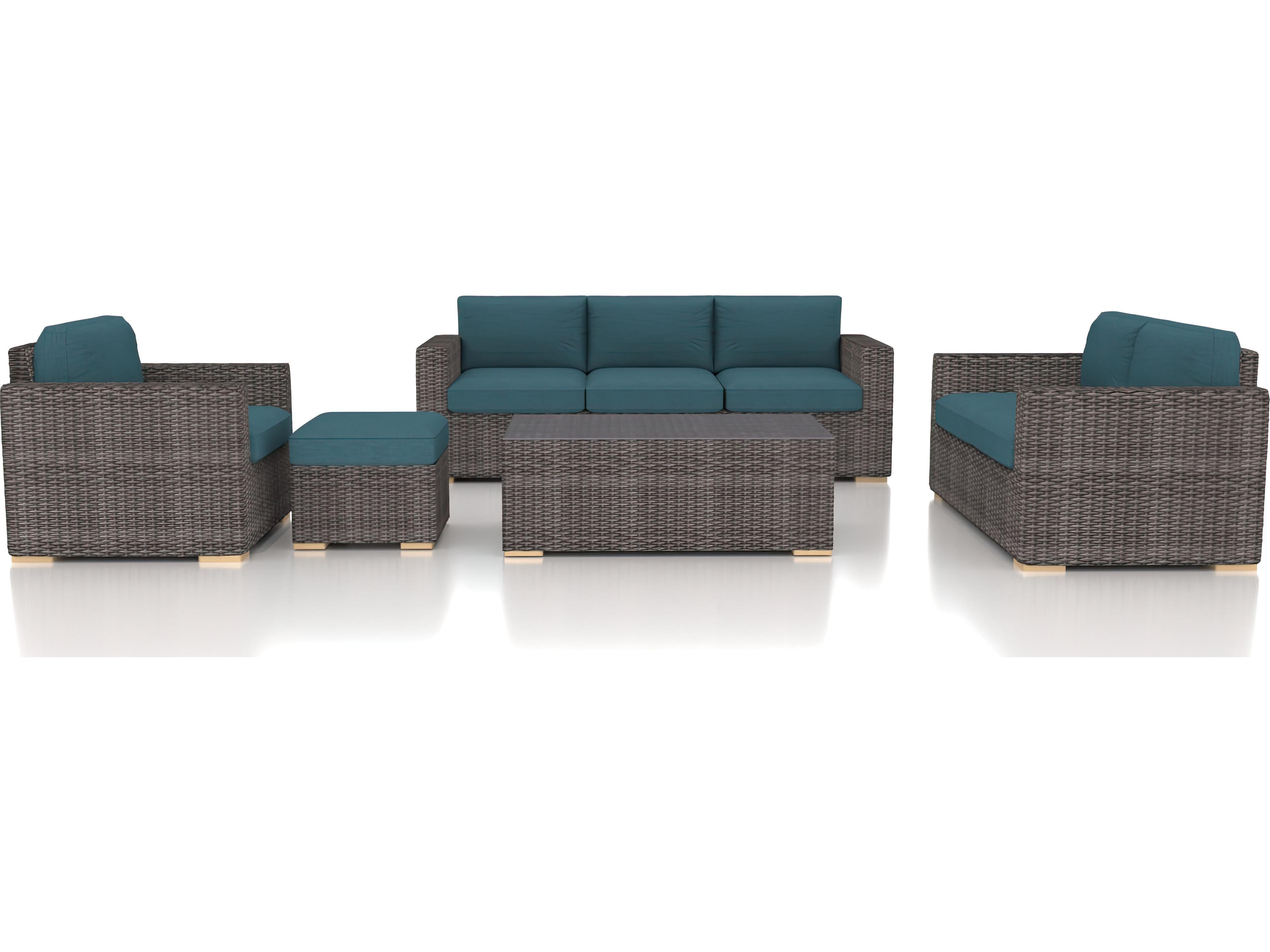 Harmonia Living Viento HDPE Wicker Driftwood 5 Piece Sofa Outdoor Patio Lounge Set