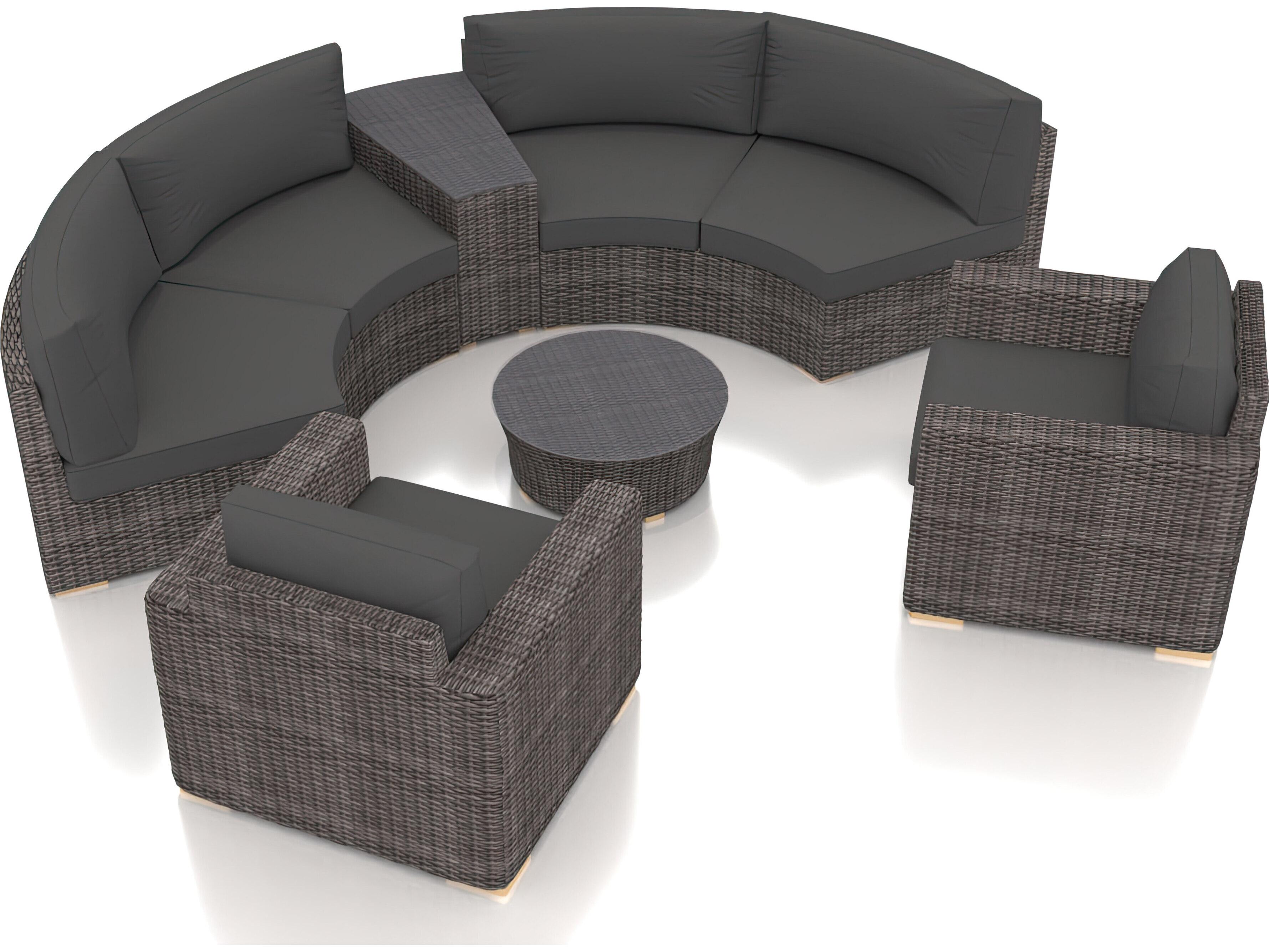 Harmonia Living Viento HDPE Wicker Driftwood 6 Piece Curve Sectional Patio Lounge Set