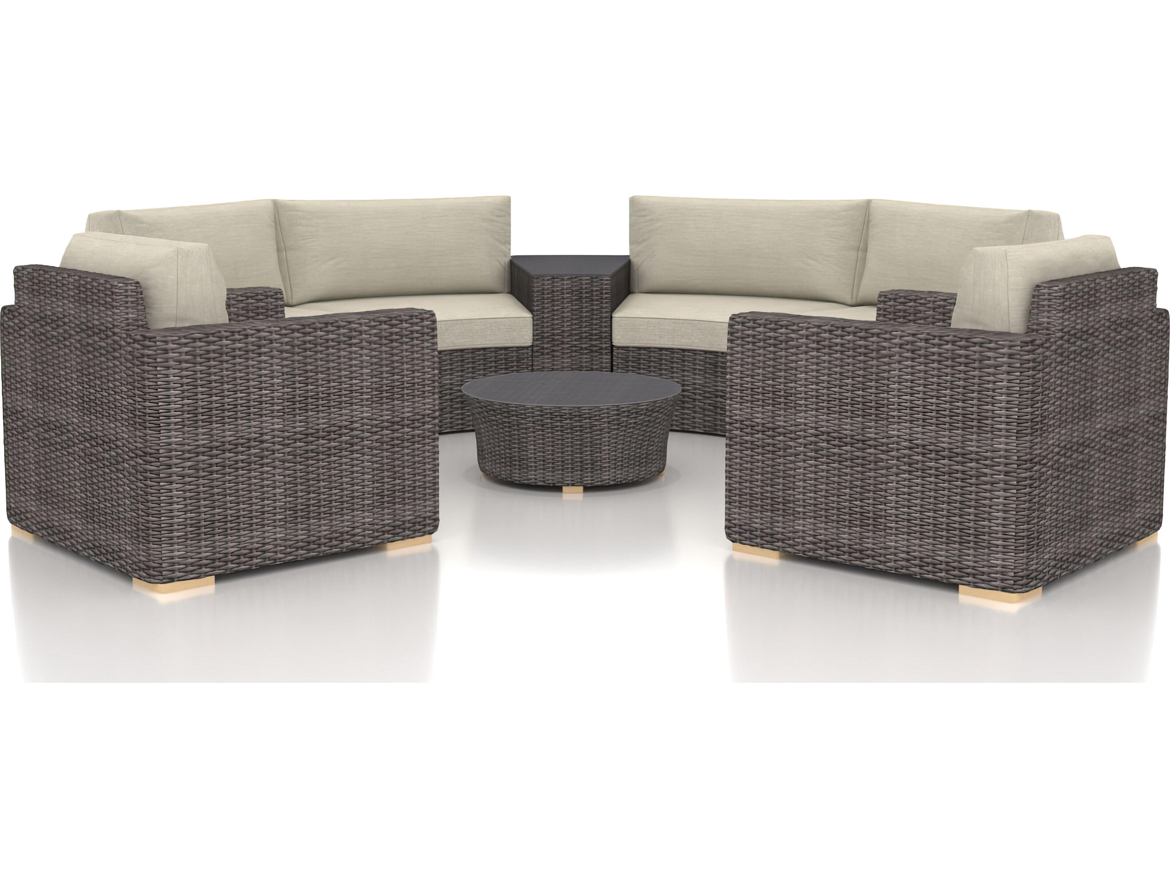 Harmonia Living Viento HDPE Wicker Driftwood 6 Piece Curve Sectional Patio Lounge Set