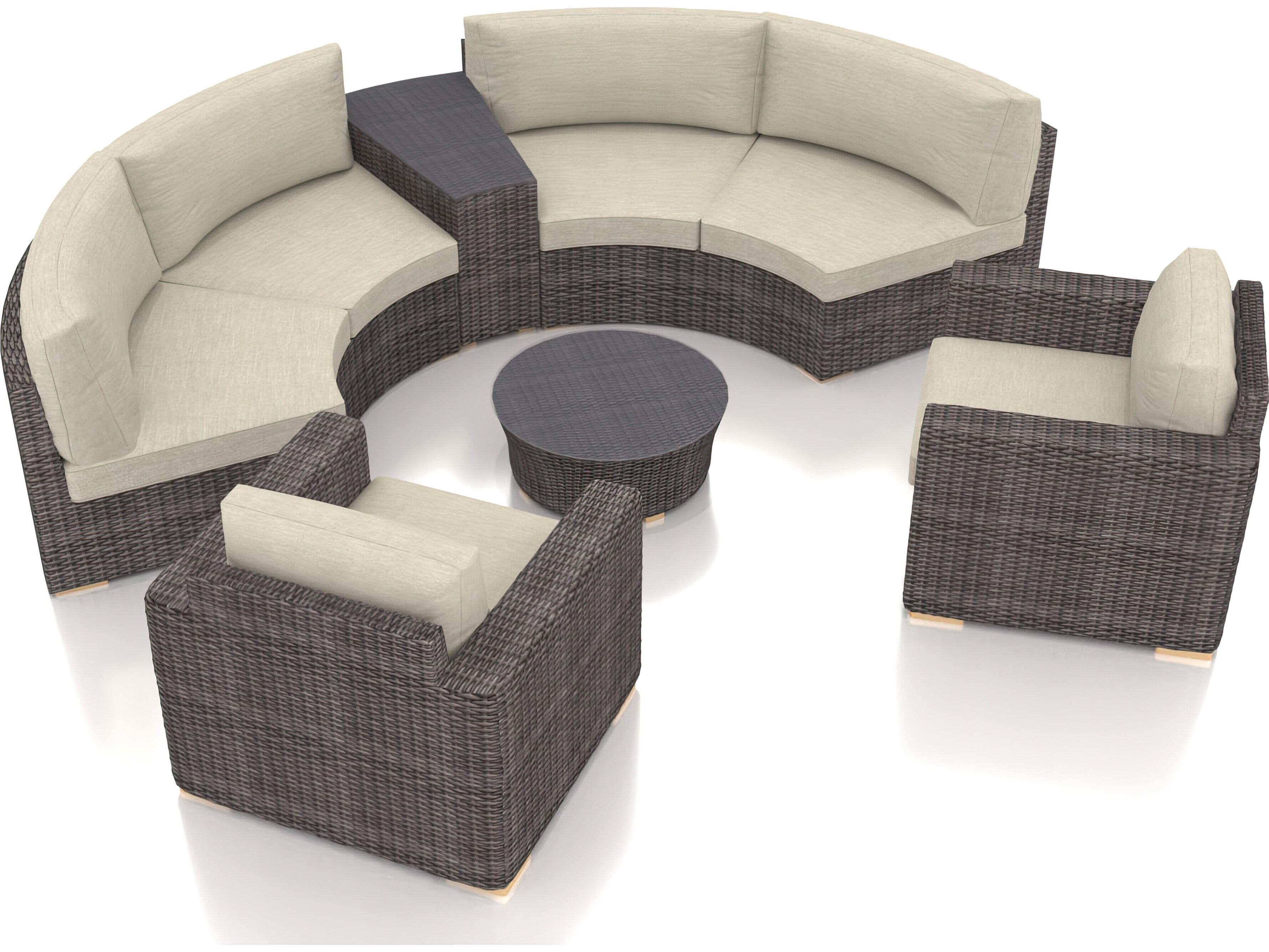 Harmonia Living Viento HDPE Wicker Driftwood 6 Piece Curve Sectional Patio Lounge Set