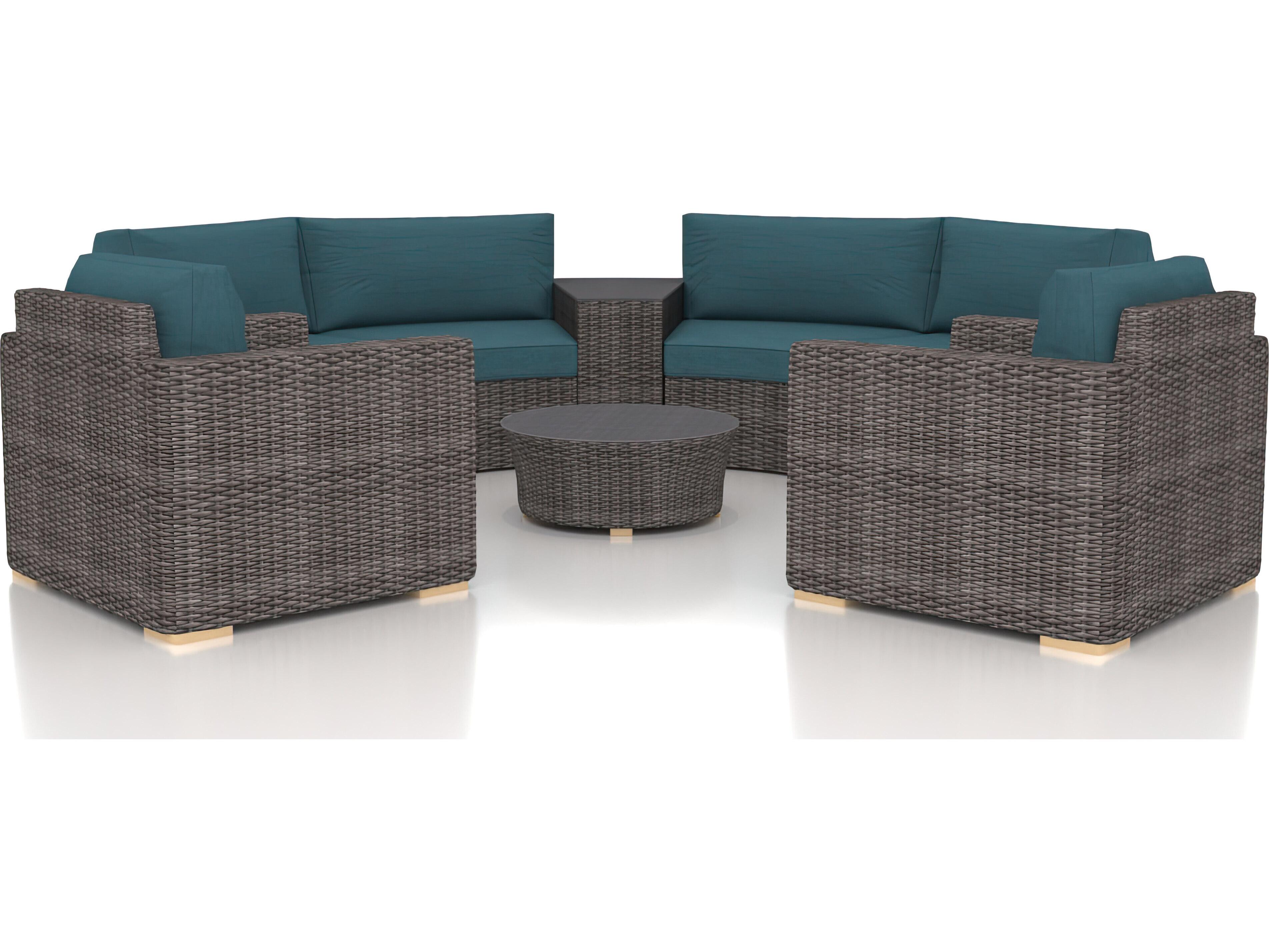 Harmonia Living Viento HDPE Wicker Driftwood 6 Piece Curve Sectional Patio Lounge Set