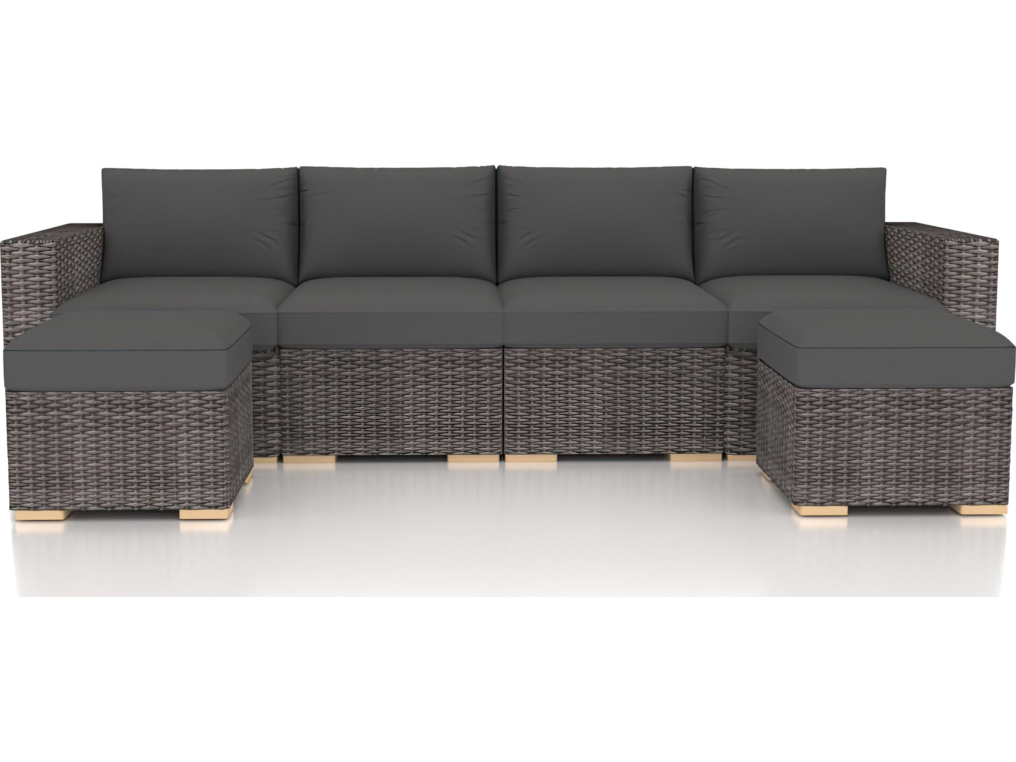 Harmonia Living Viento HDPE Wicker Driftwood 6 Piece Sectional Outdoor Lounge Set