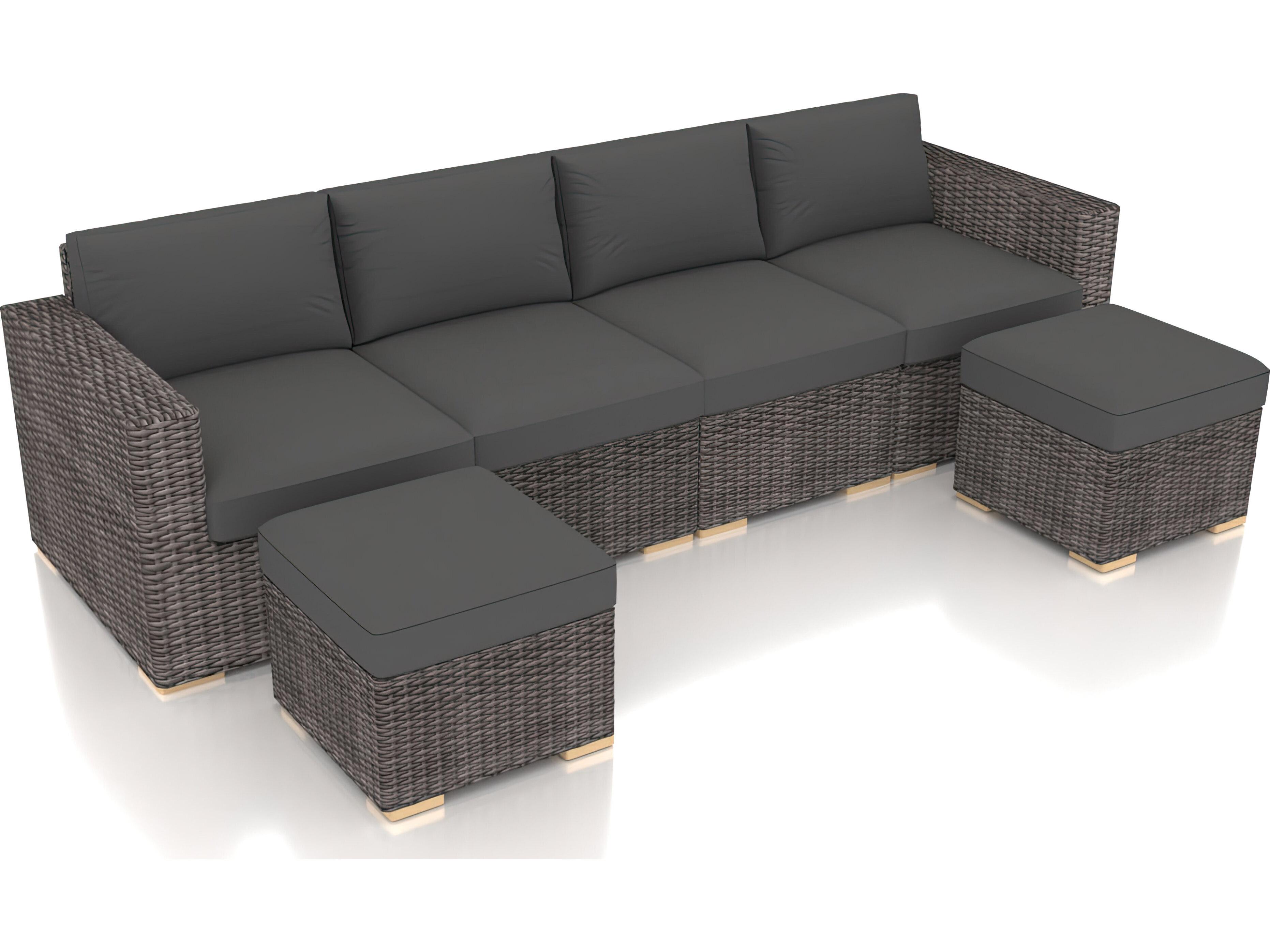 Harmonia Living Viento HDPE Wicker Driftwood 6 Piece Sectional Outdoor Lounge Set