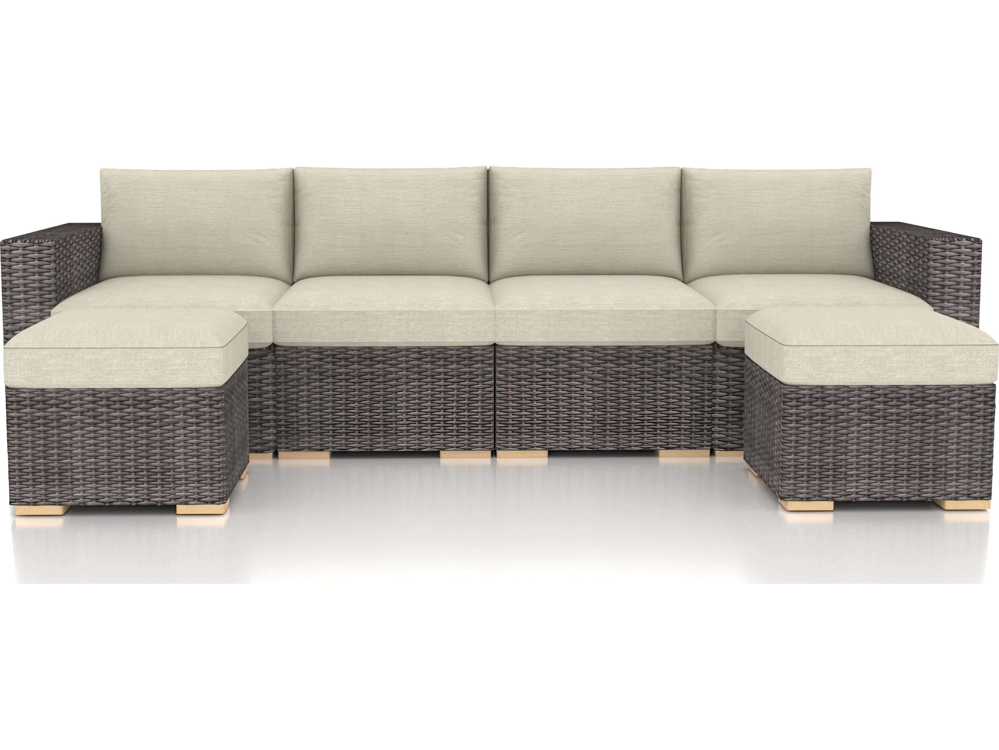 Harmonia Living Viento HDPE Wicker Driftwood 6 Piece Sectional Outdoor Lounge Set