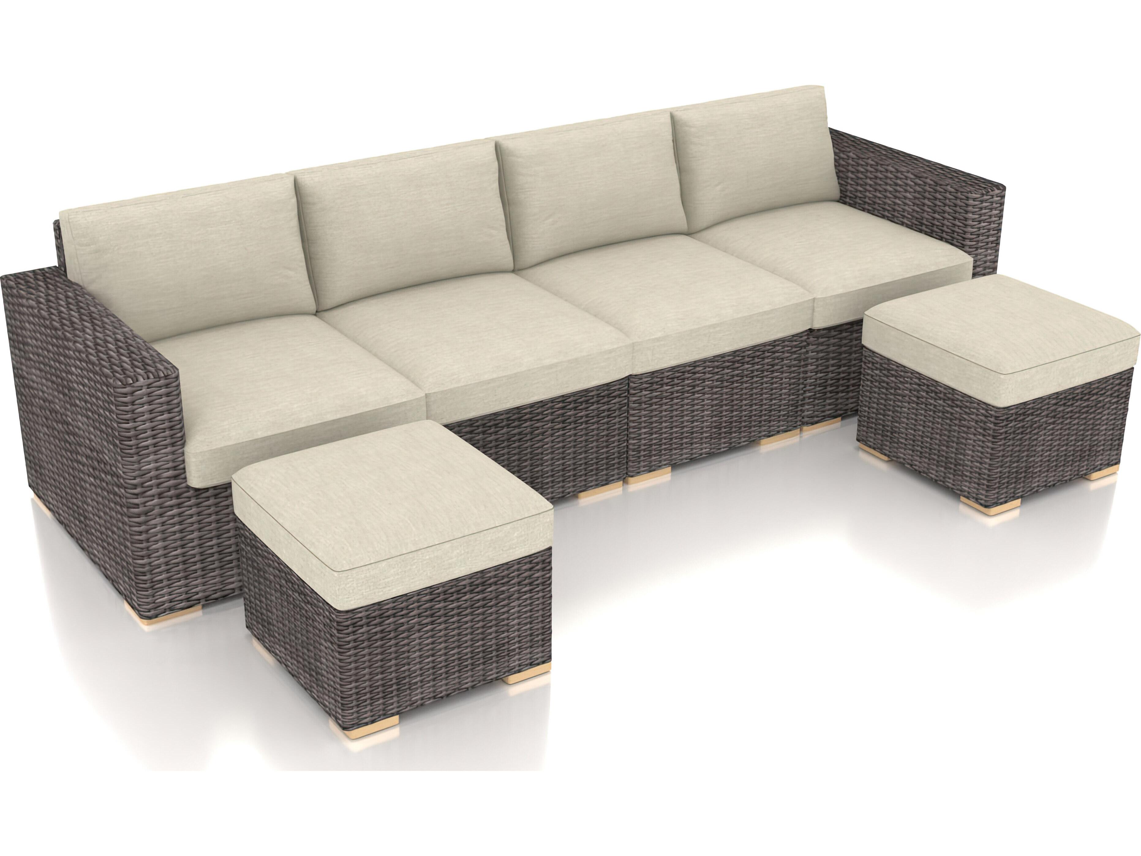 Harmonia Living Viento HDPE Wicker Driftwood 6 Piece Sectional Outdoor Lounge Set