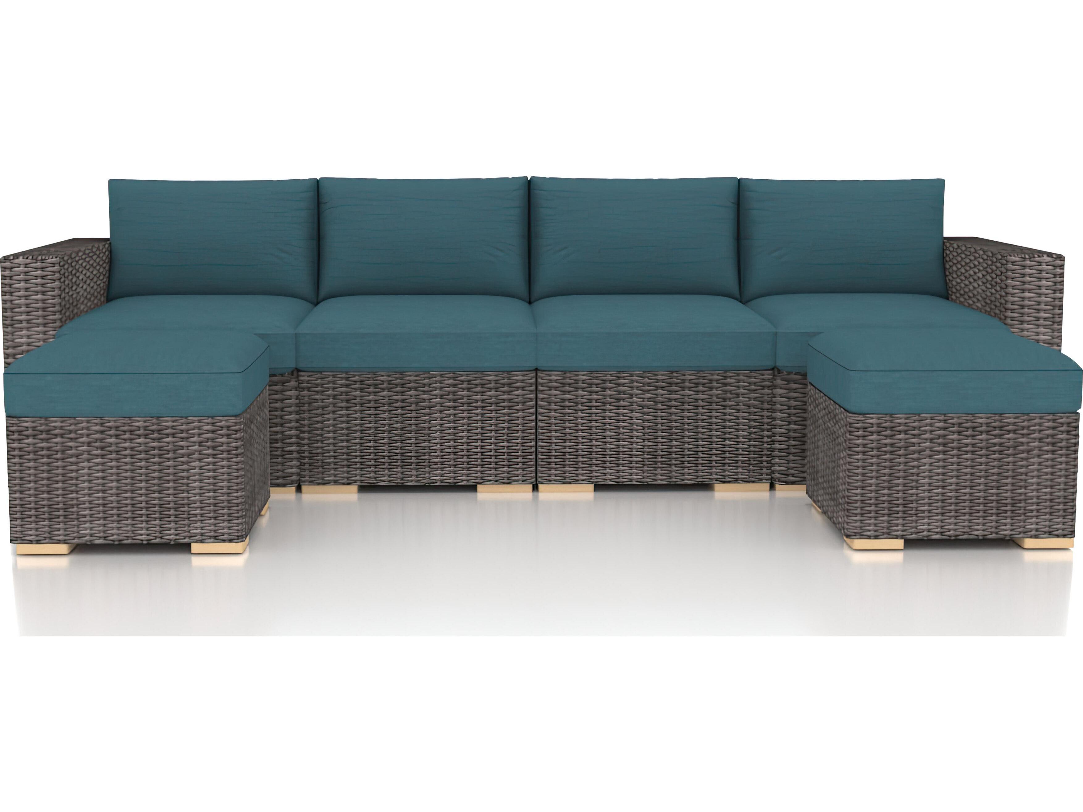 Harmonia Living Viento HDPE Wicker Driftwood 6 Piece Sectional Outdoor Lounge Set