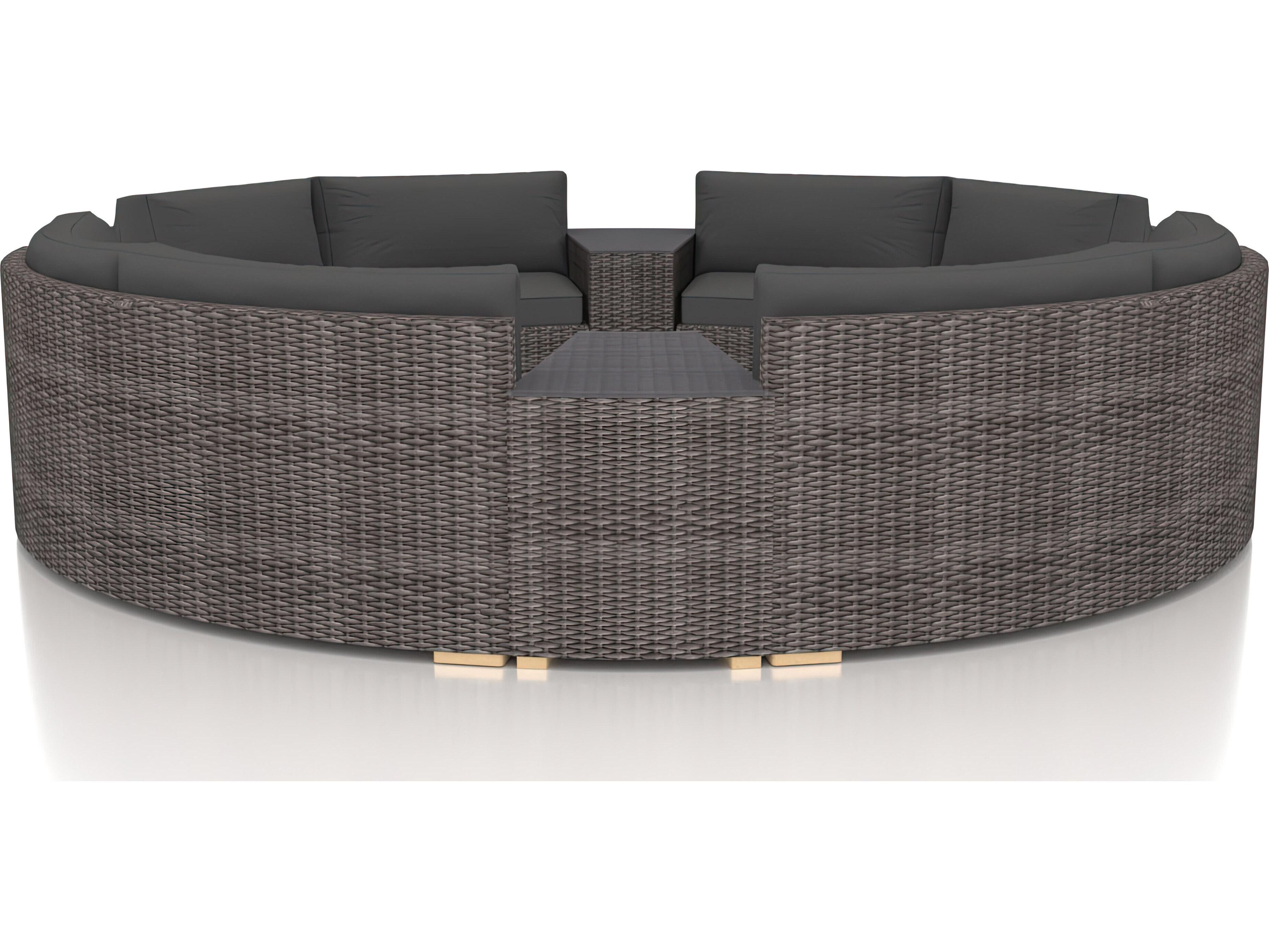 Harmonia Living Viento HDPE Wicker Driftwood 7 Piece Eclipse Sectional Outdoor Patio Lounge Set