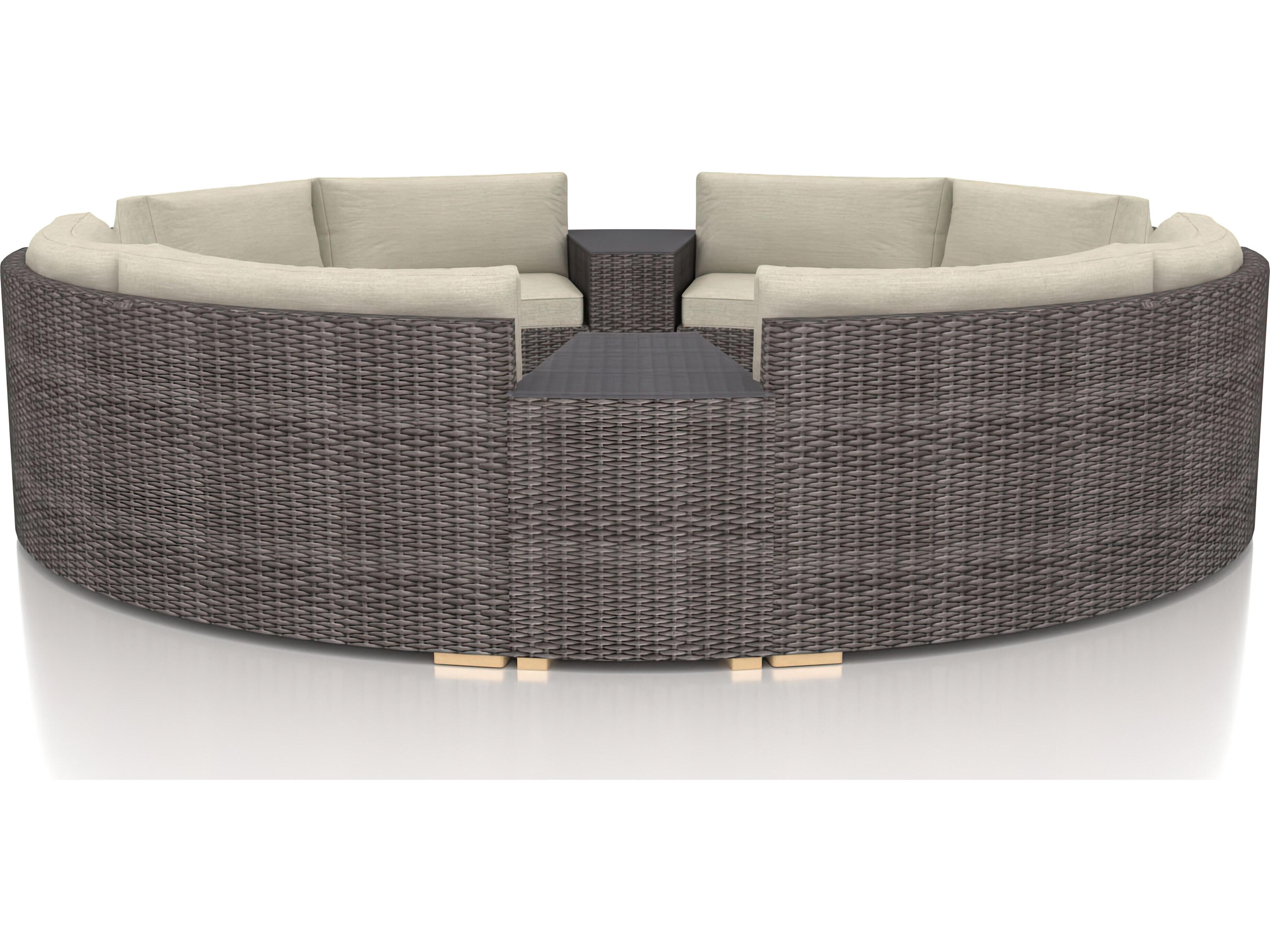 Harmonia Living Viento HDPE Wicker Driftwood 7 Piece Eclipse Sectional Outdoor Patio Lounge Set