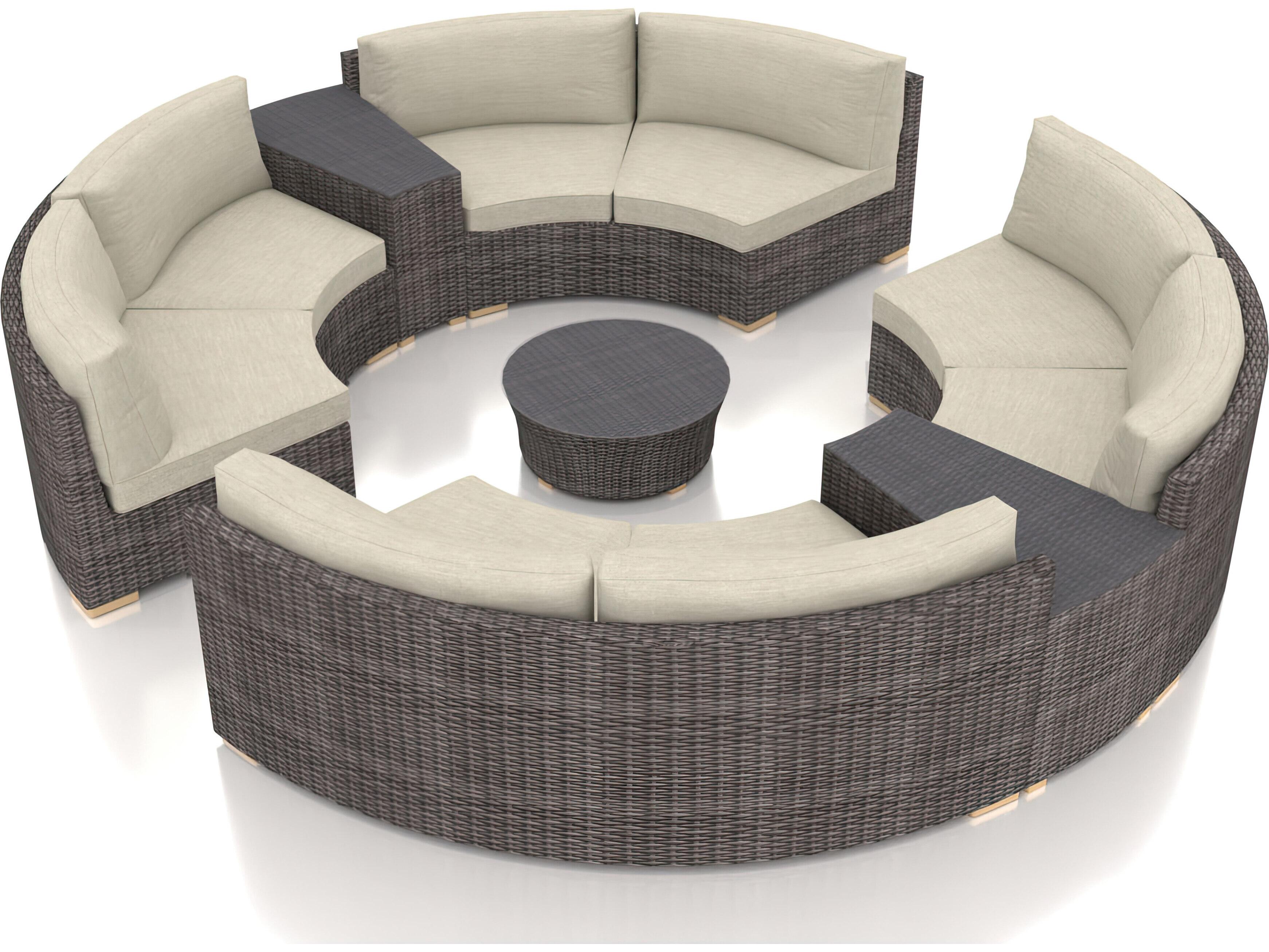 Harmonia Living Viento HDPE Wicker Driftwood 7 Piece Eclipse Sectional Outdoor Patio Lounge Set