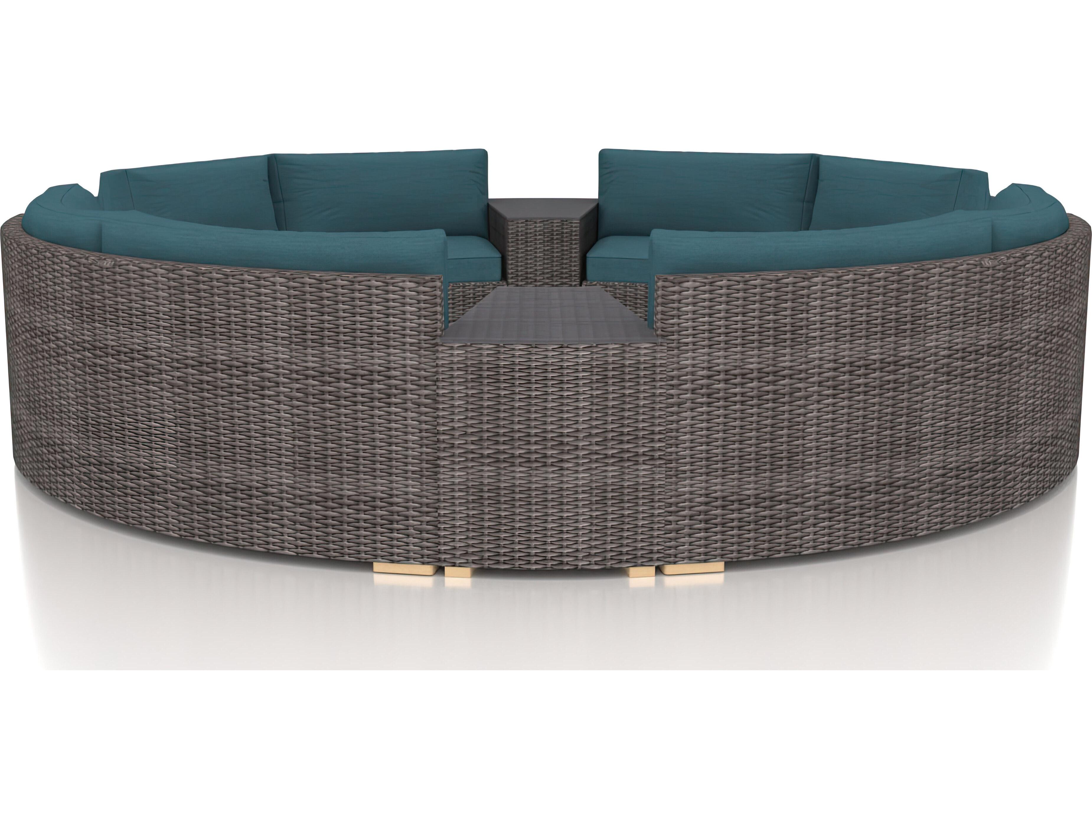 Harmonia Living Viento HDPE Wicker Driftwood 7 Piece Eclipse Sectional Outdoor Patio Lounge Set