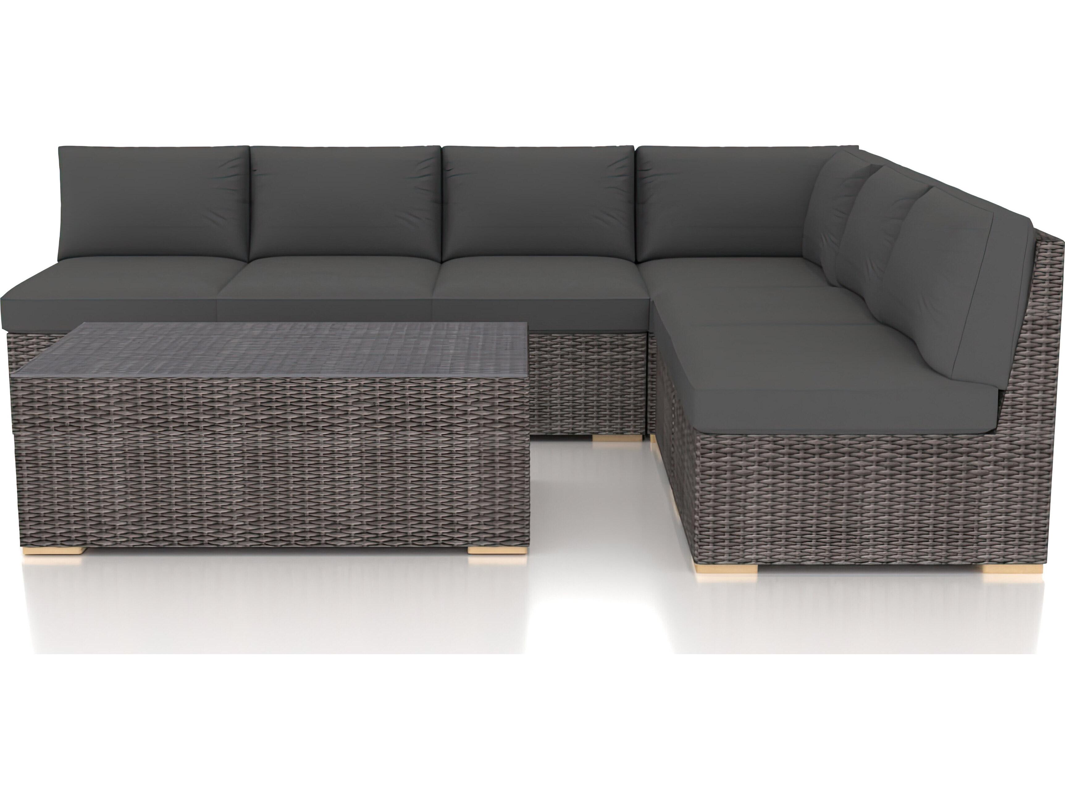 Harmonia Living Viento HDPE Wicker Driftwood 7 Piece Sectional Patio Lounge Set