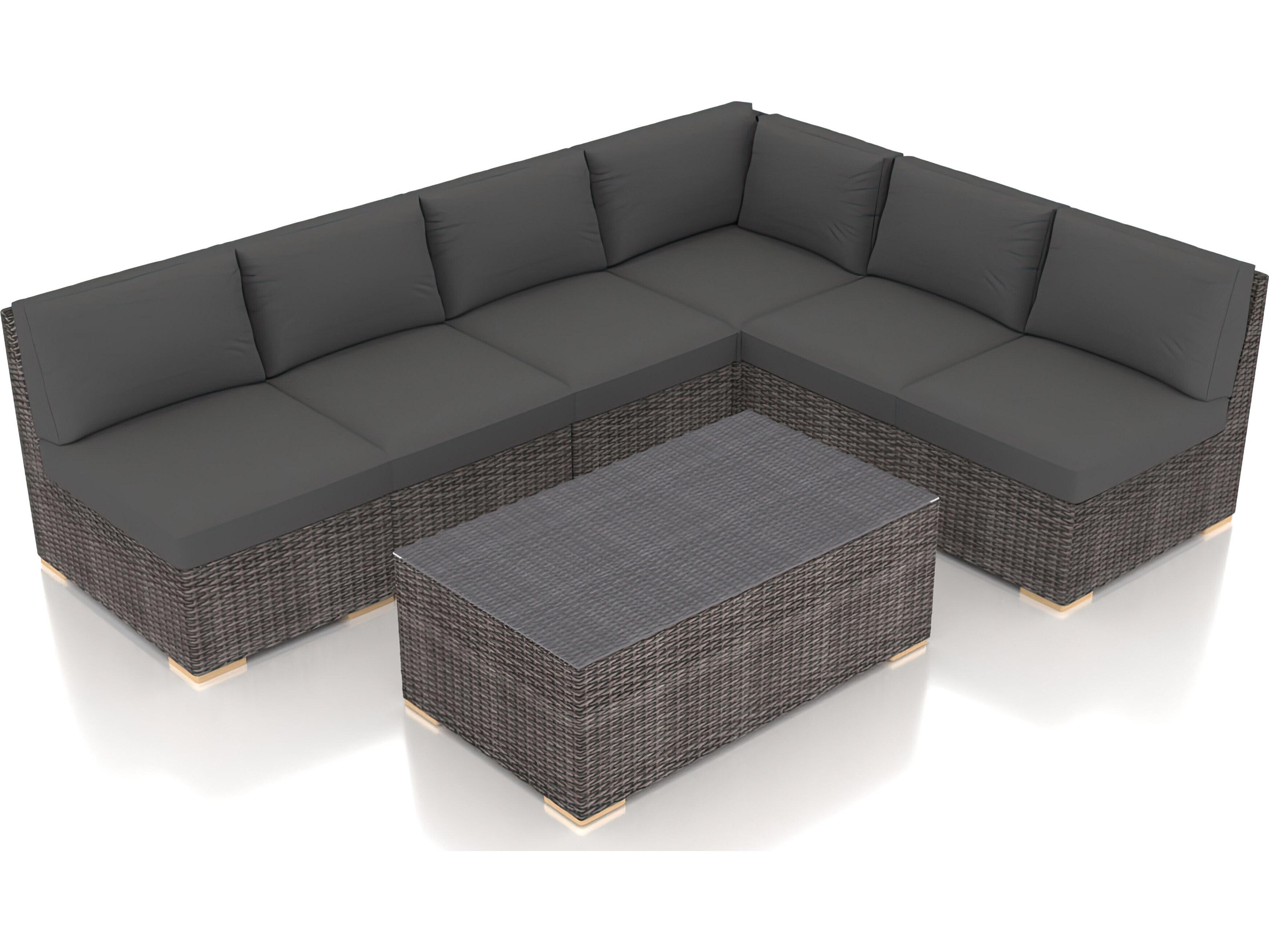 Harmonia Living Viento HDPE Wicker Driftwood 7 Piece Sectional Patio Lounge Set