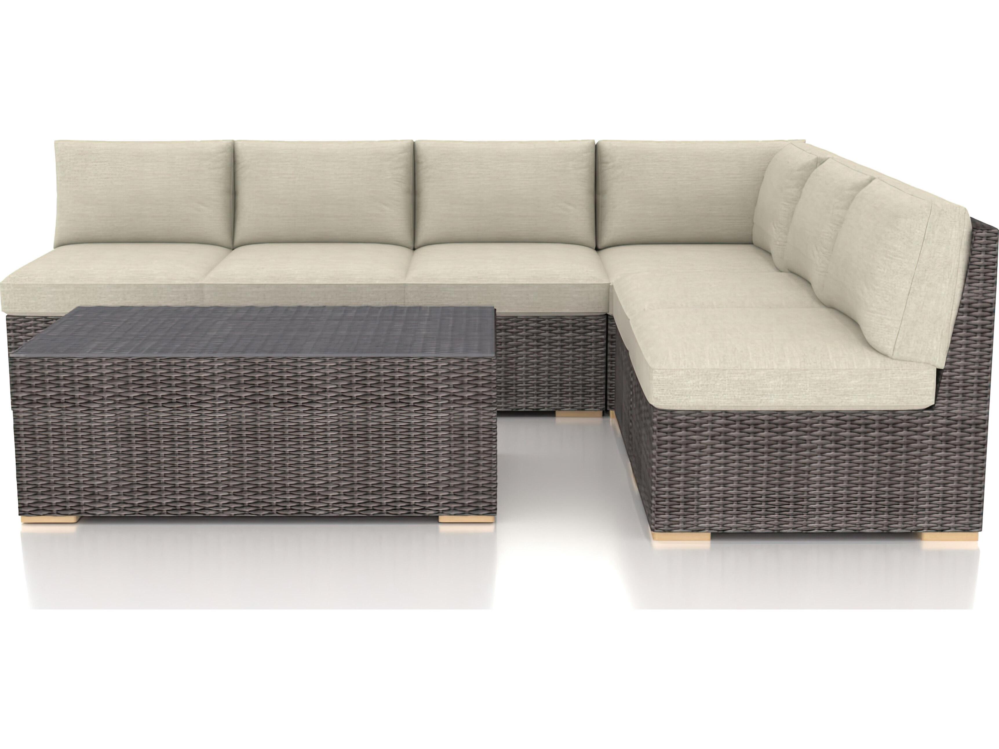 Harmonia Living Viento HDPE Wicker Driftwood 7 Piece Sectional Patio Lounge Set