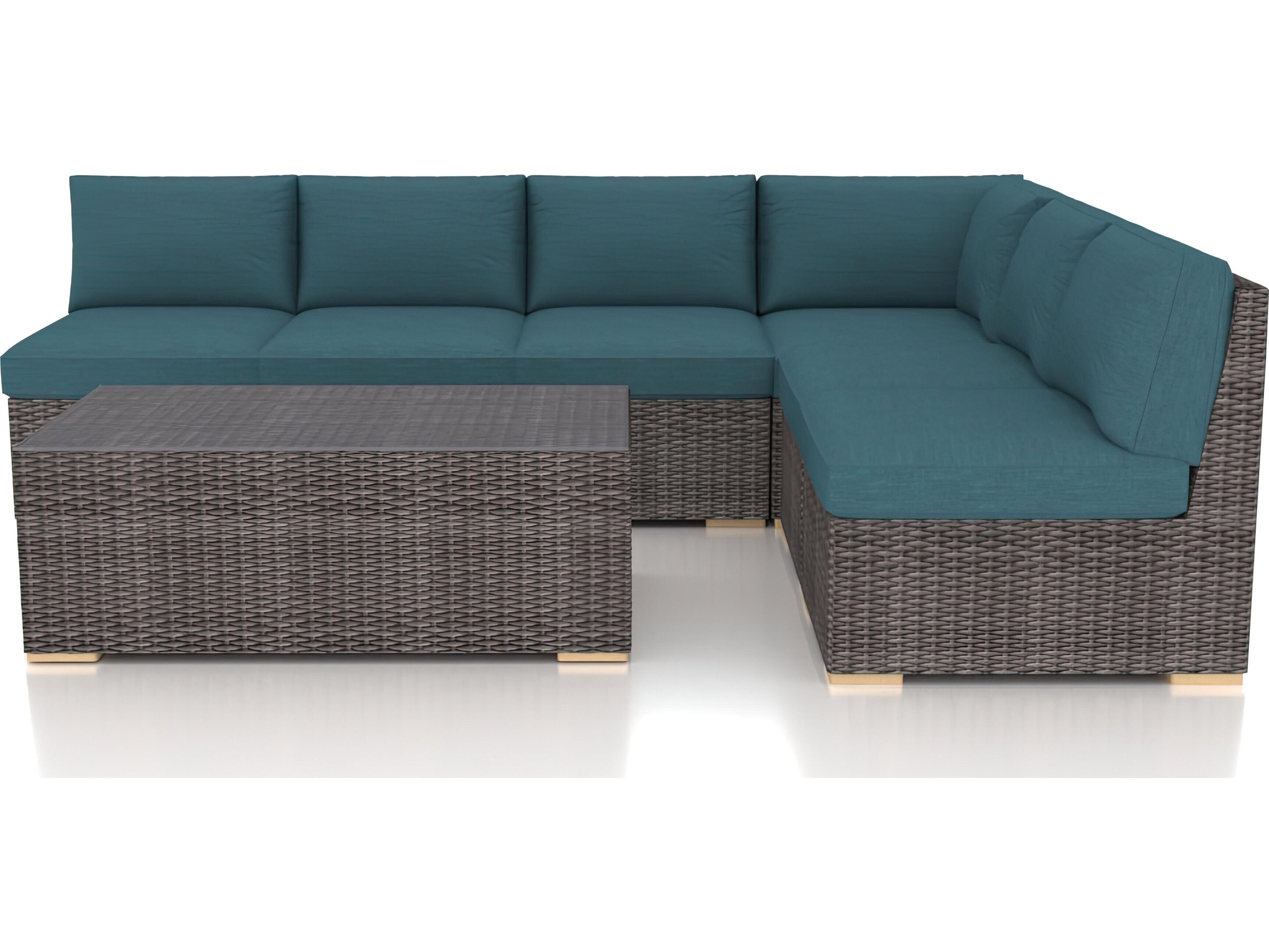 Harmonia Living Viento HDPE Wicker Driftwood 7 Piece Sectional Patio Lounge Set