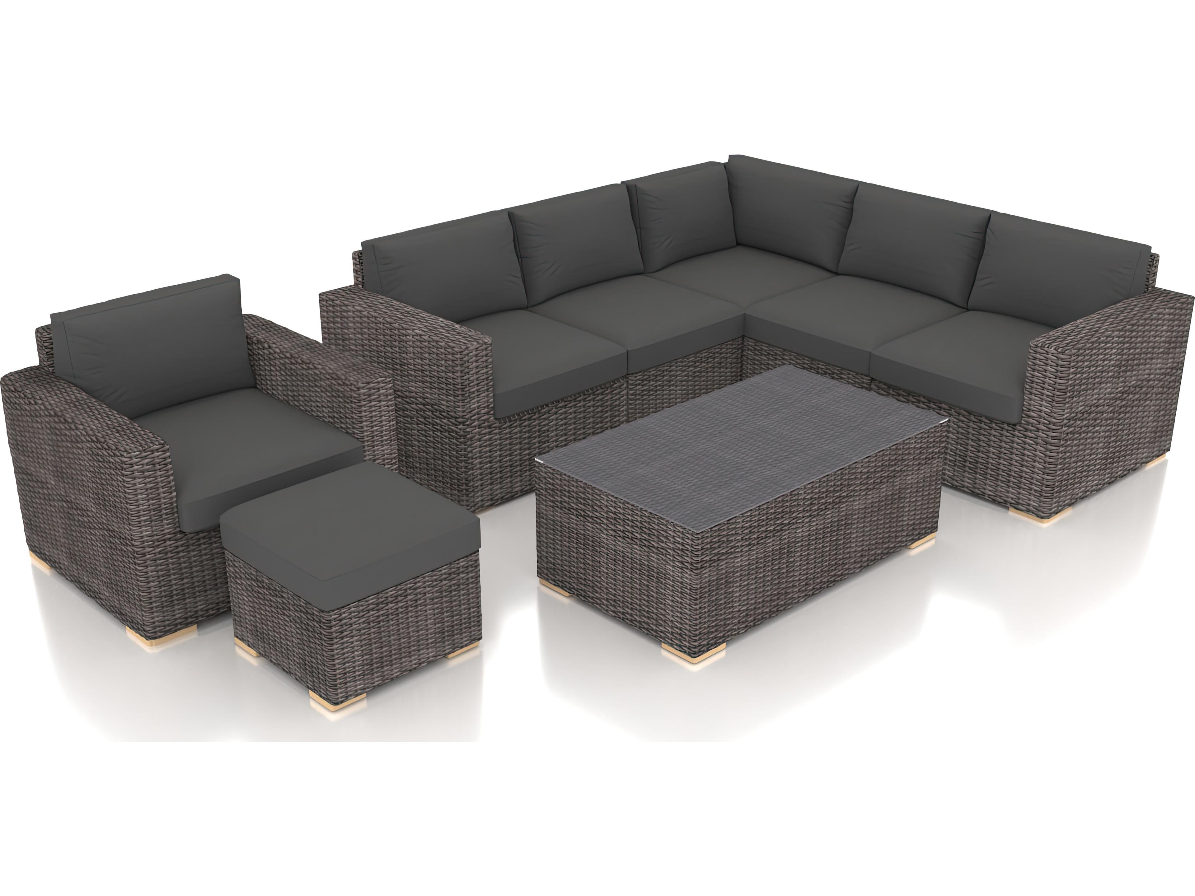 Harmonia Living Viento HDPE Wicker Driftwood 8 Piece Sectional Outdoor Lounge Set