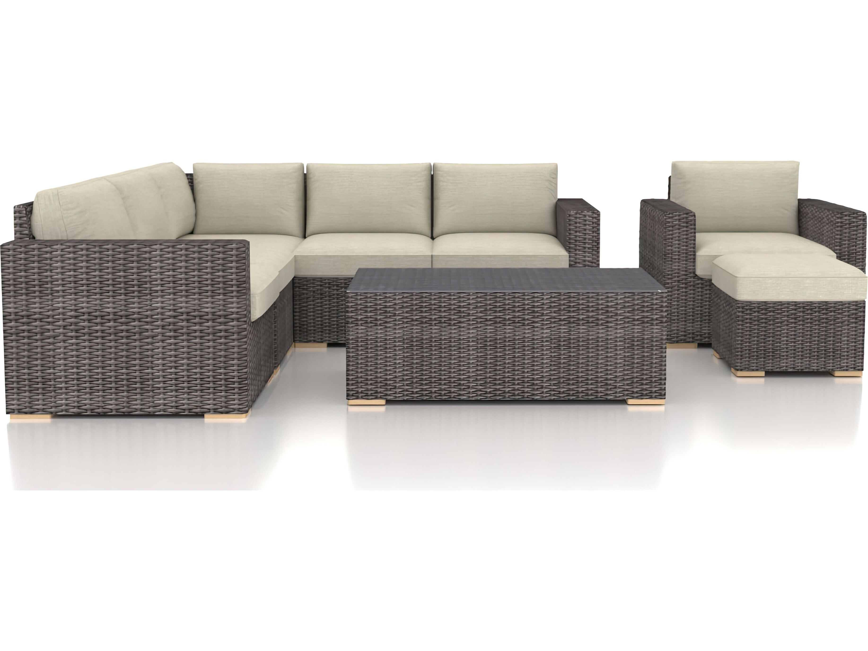 Harmonia Living Viento HDPE Wicker Driftwood 8 Piece Sectional Outdoor Lounge Set