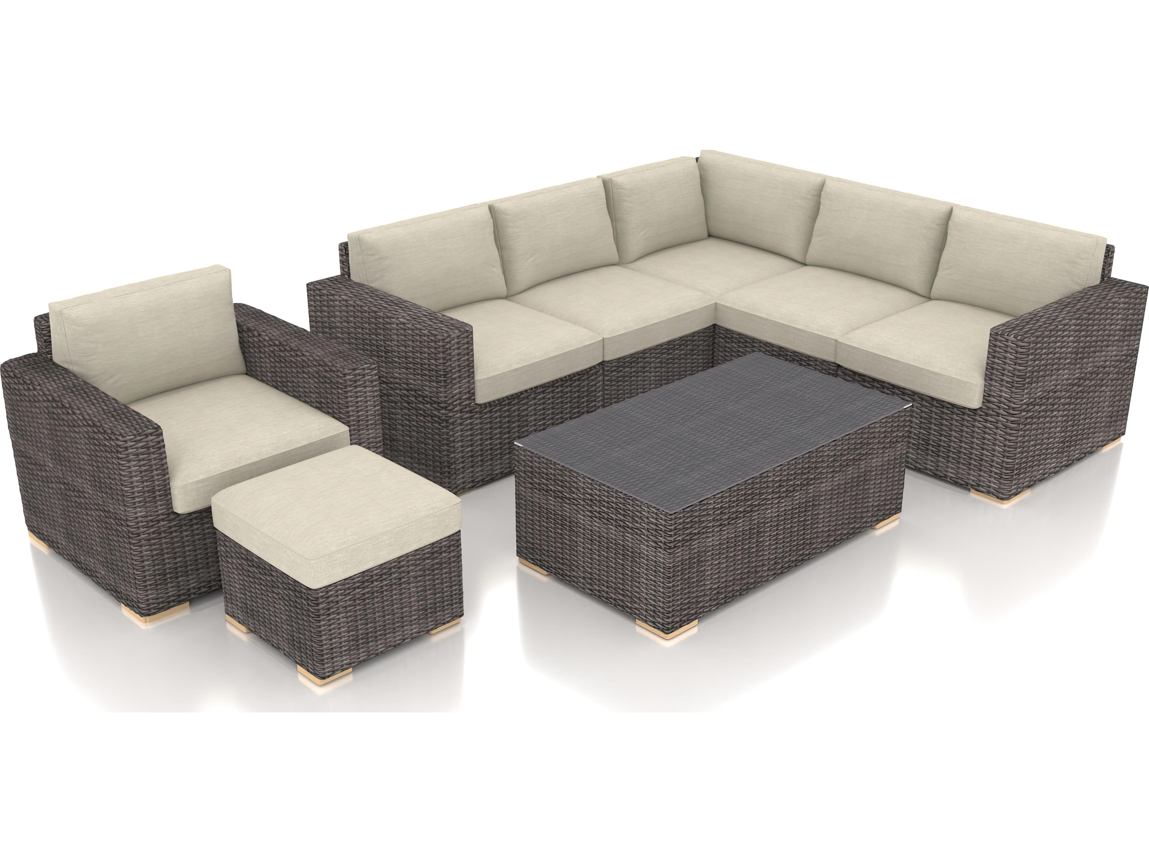 Harmonia Living Viento HDPE Wicker Driftwood 8 Piece Sectional Outdoor Lounge Set