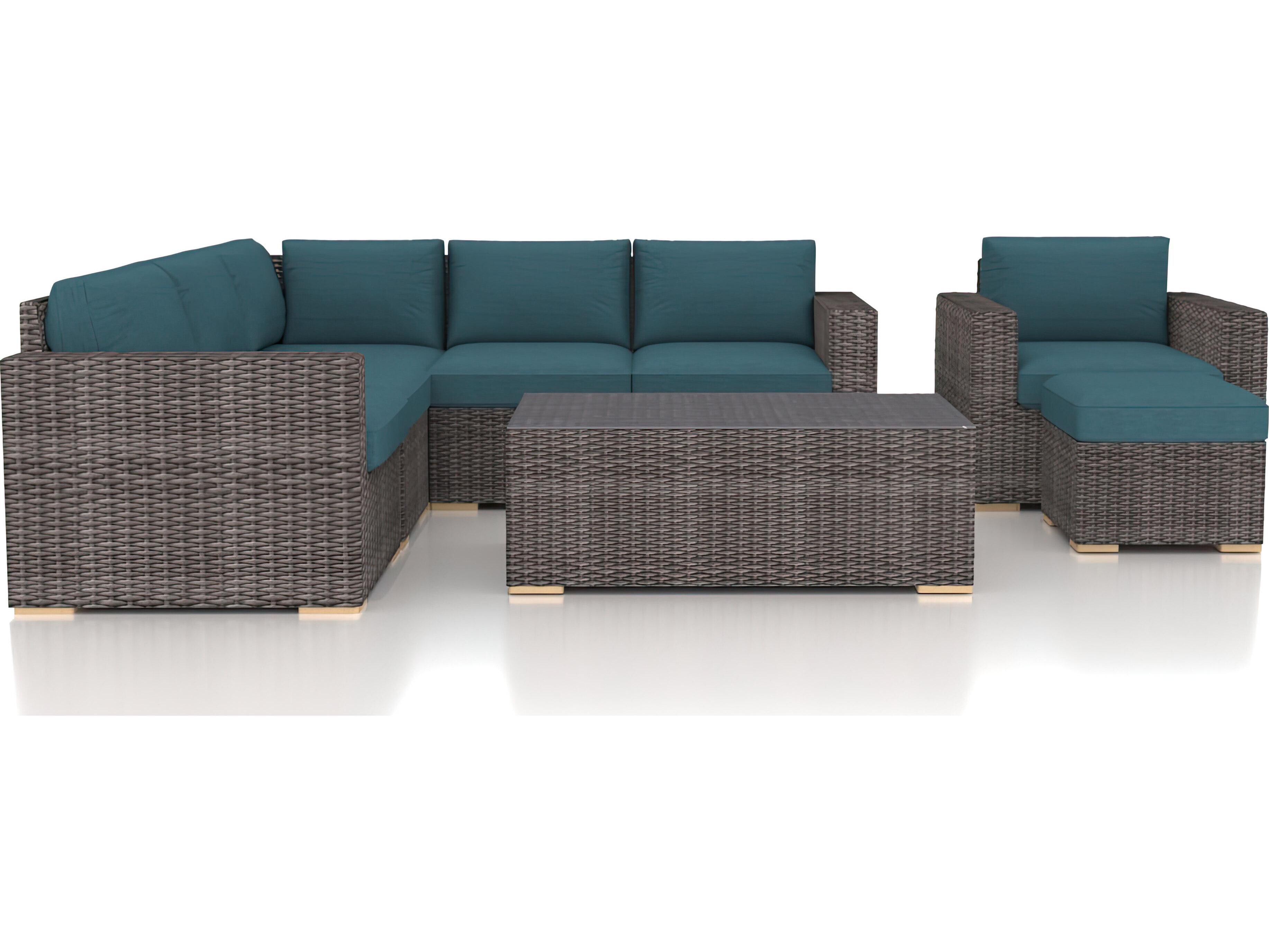 Harmonia Living Viento HDPE Wicker Driftwood 8 Piece Sectional Outdoor Lounge Set