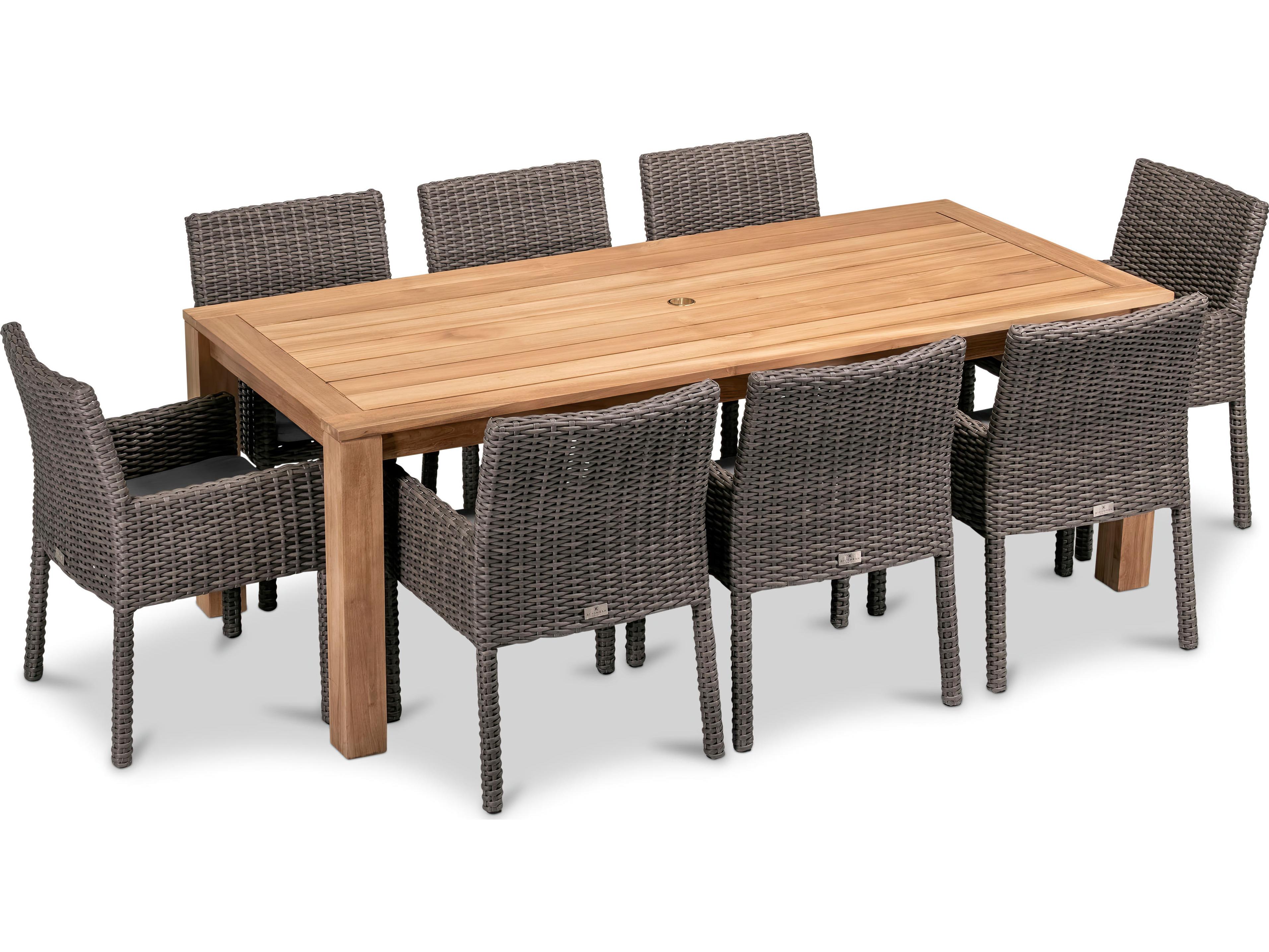 Harmonia Living Viento HDPE Wicker Driftwood 9 Piece Outdoor Dining Set