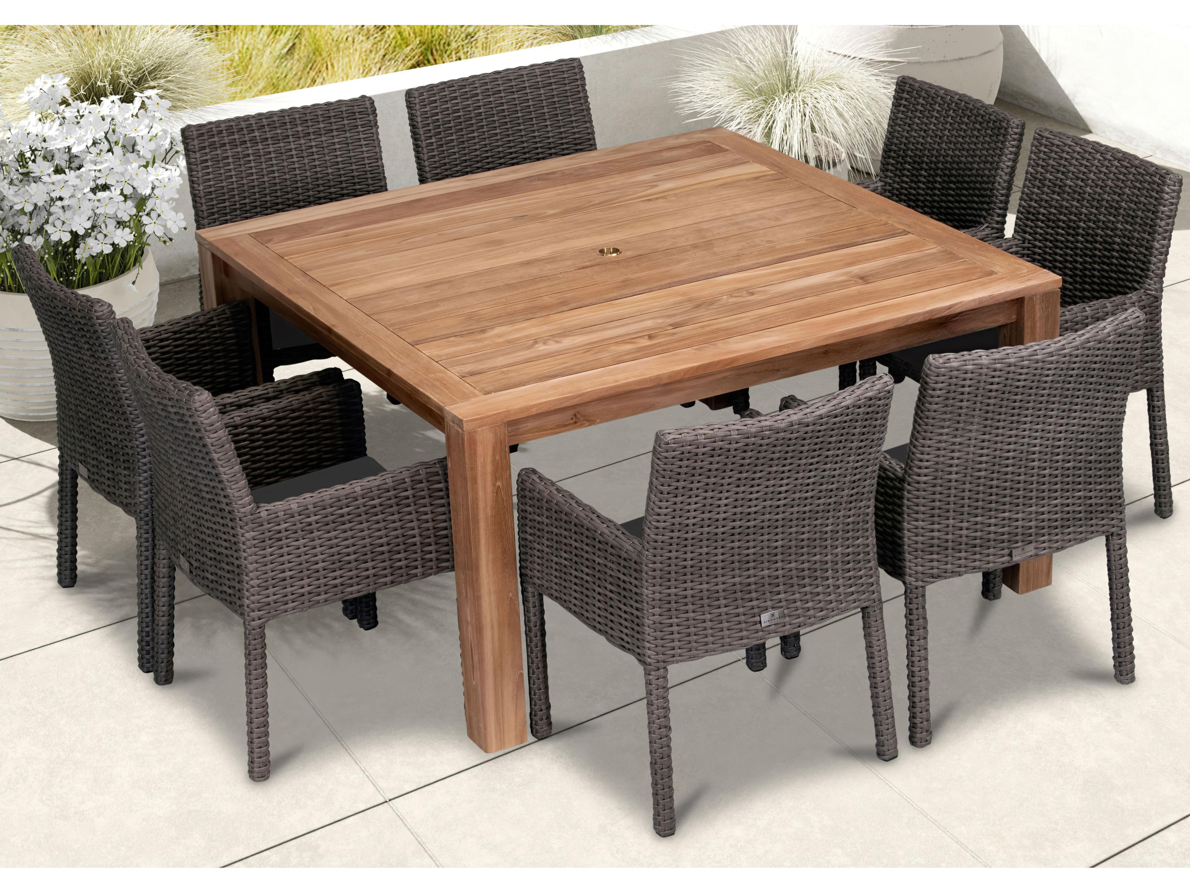 Harmonia Living Viento HDPE Wicker Driftwood 9 Piece Outdoor Patio Dining Set