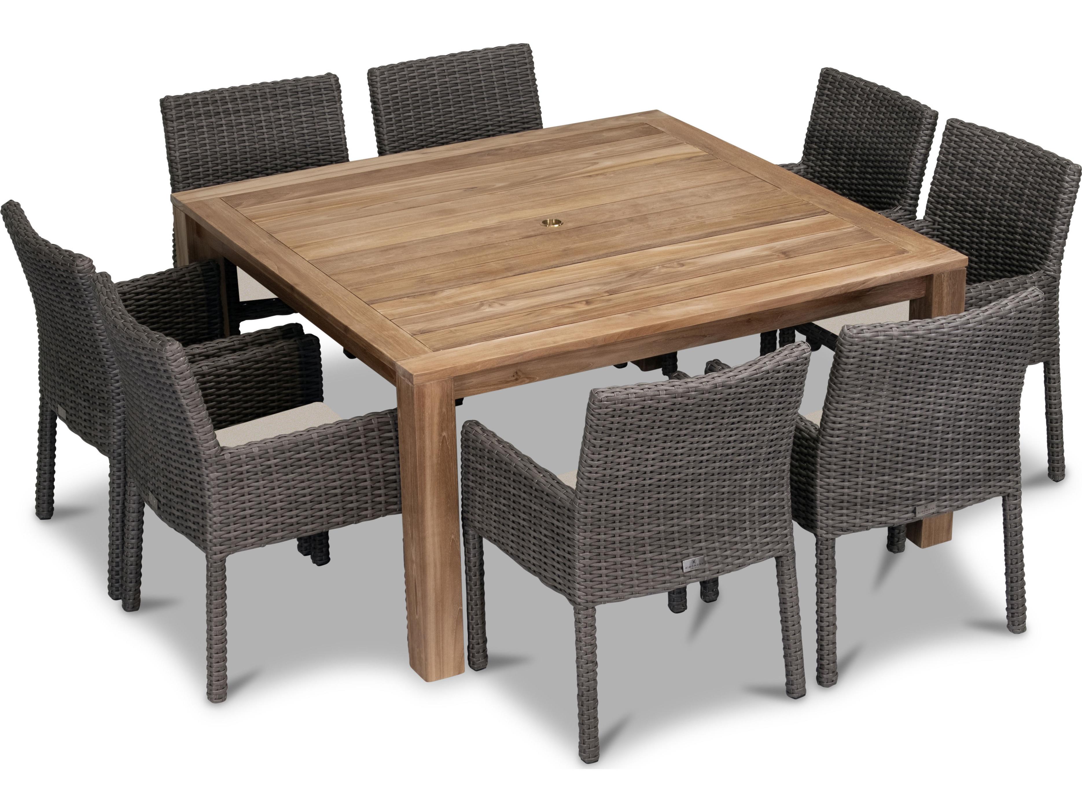 Harmonia Living Viento HDPE Wicker Driftwood 9 Piece Outdoor Patio Dining Set