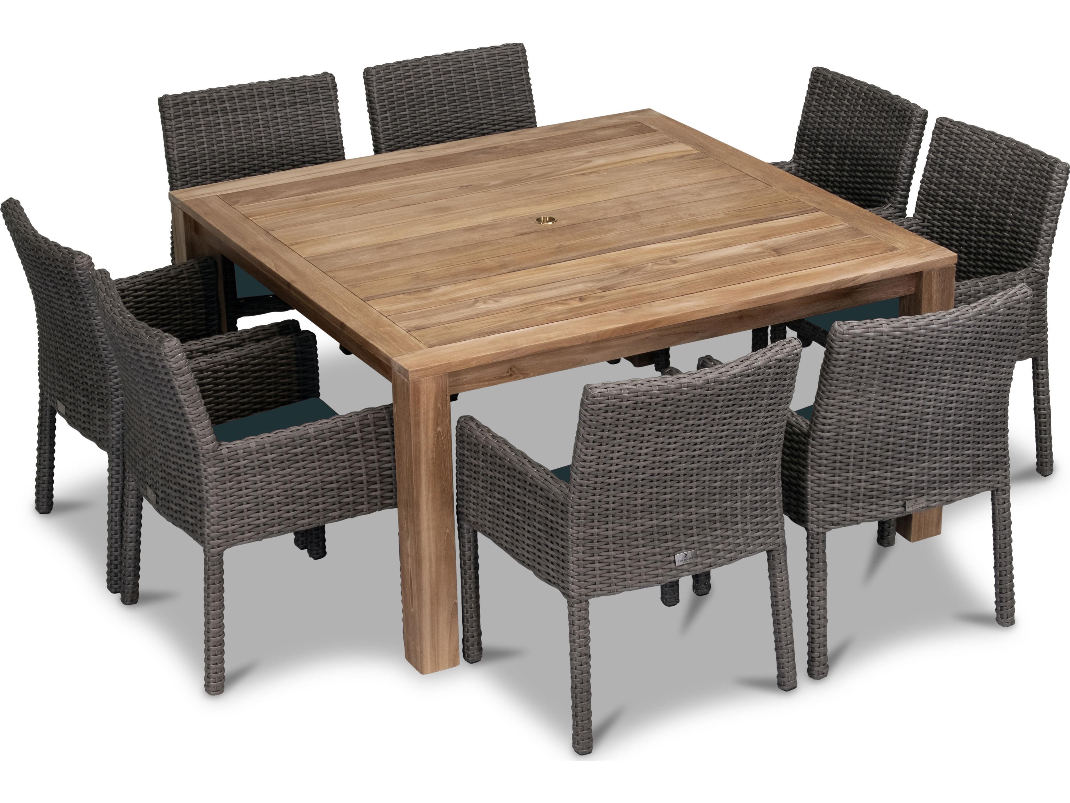 Harmonia Living Viento HDPE Wicker Driftwood 9 Piece Outdoor Patio Dining Set