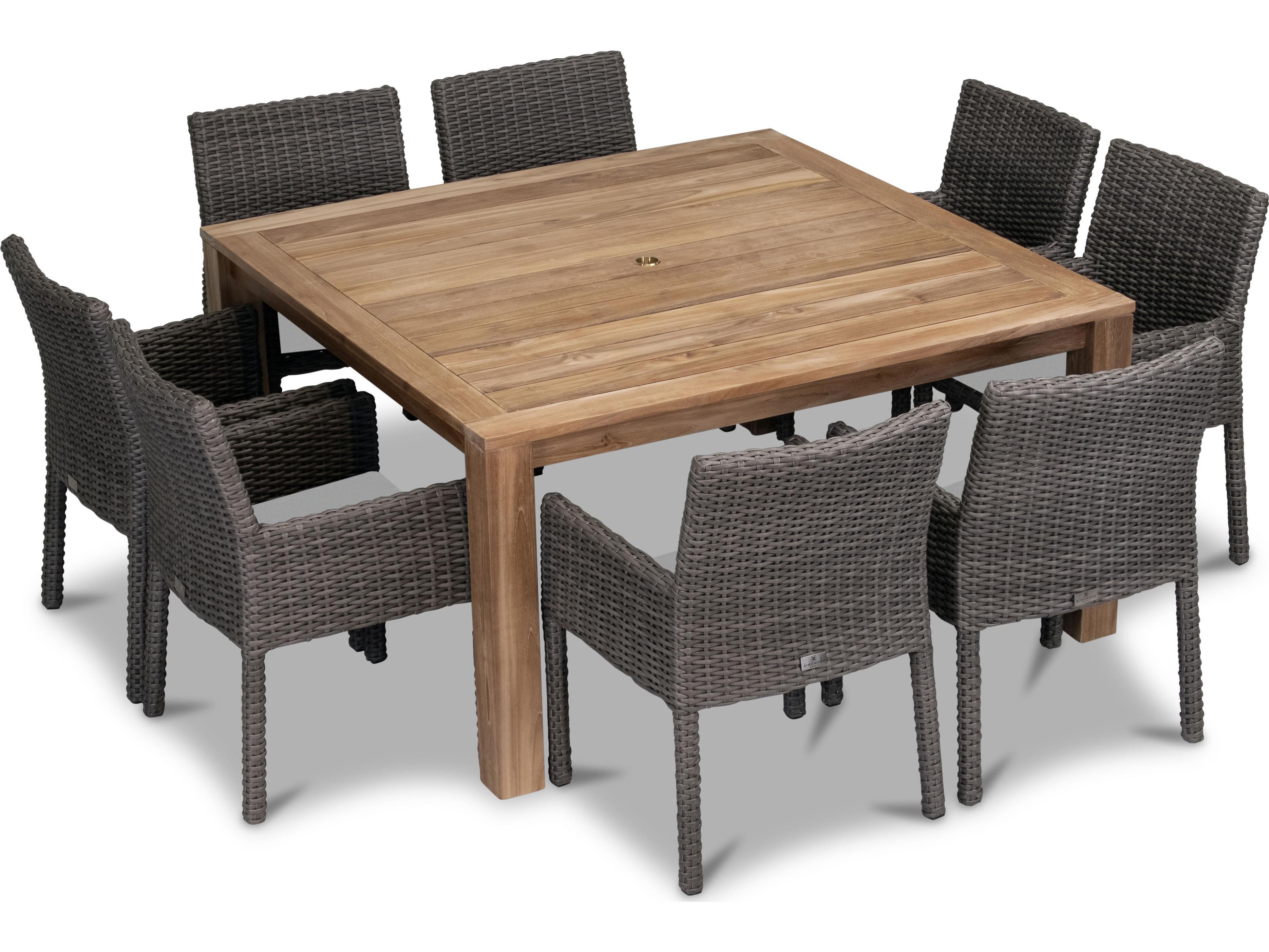 Harmonia Living Viento HDPE Wicker Driftwood 9 Piece Outdoor Patio Dining Set