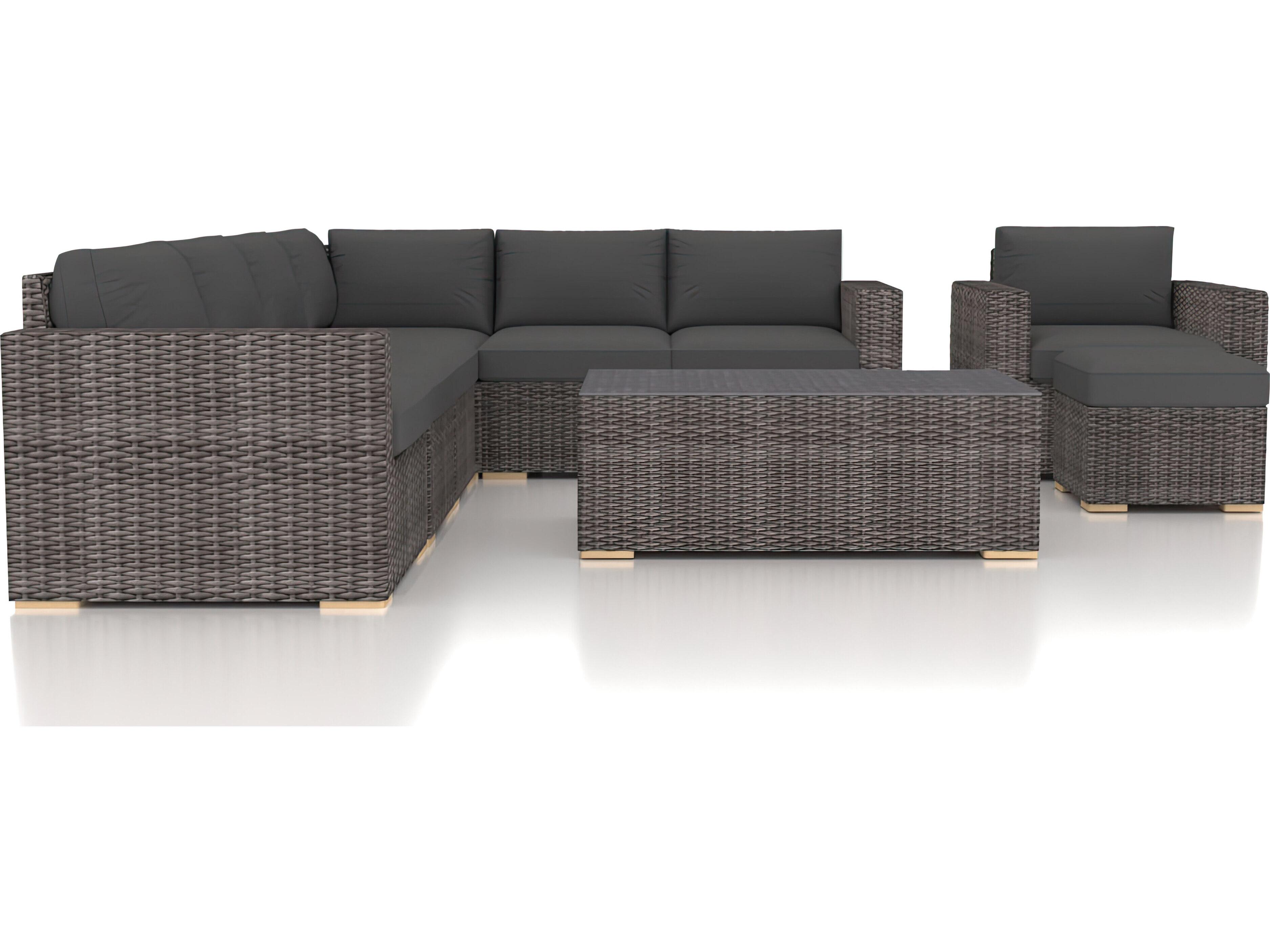 Harmonia Living Viento HDPE Wicker Driftwood 9 Piece Sectional Outdoor Patio Lounge Set