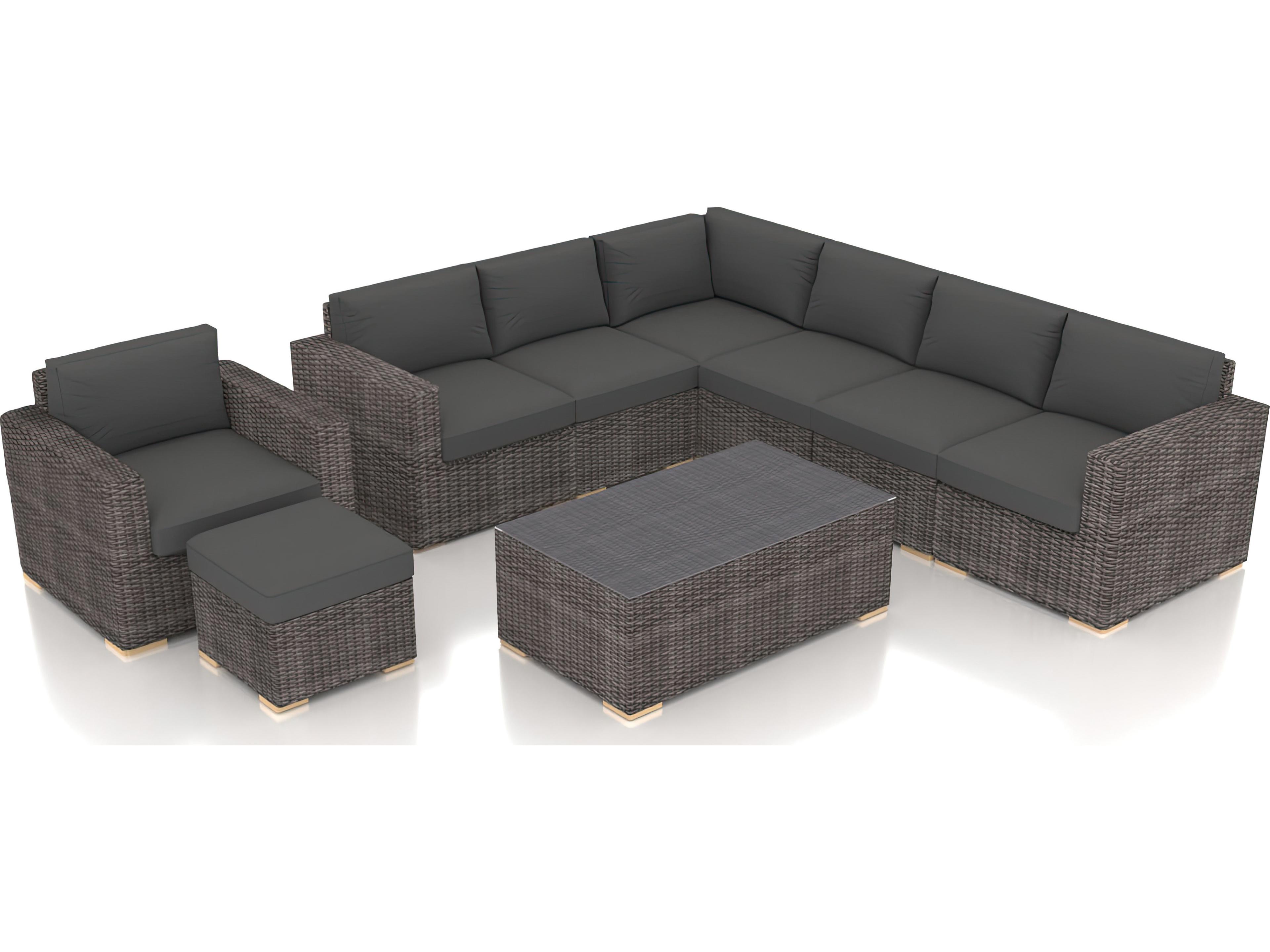 Harmonia Living Viento HDPE Wicker Driftwood 9 Piece Sectional Outdoor Patio Lounge Set