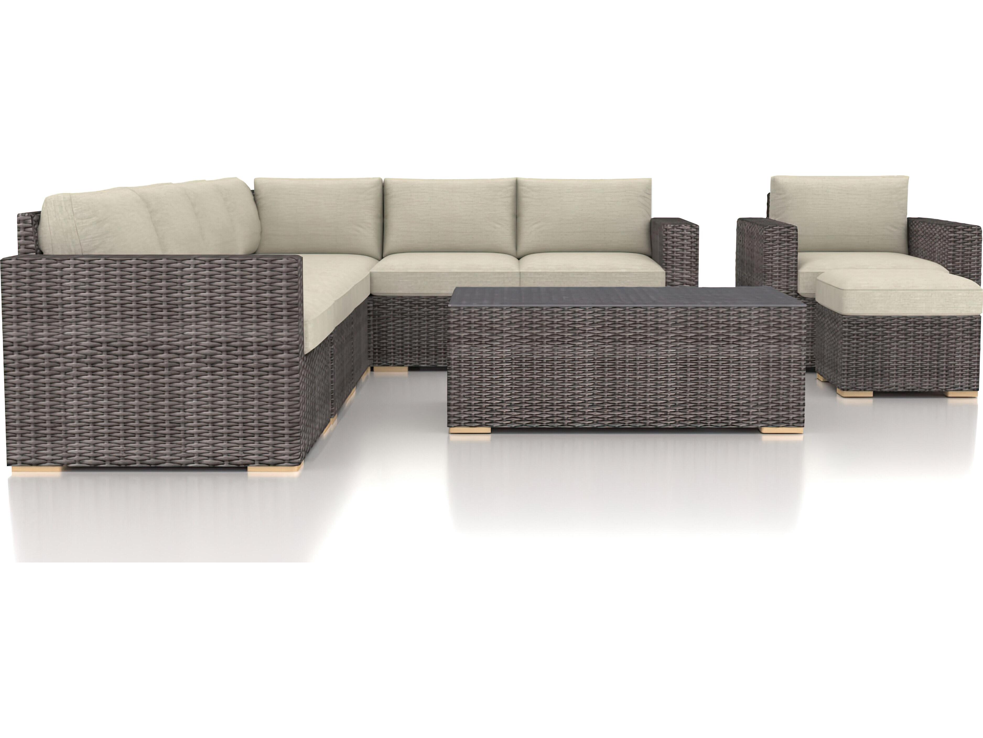 Harmonia Living Viento HDPE Wicker Driftwood 9 Piece Sectional Outdoor Patio Lounge Set