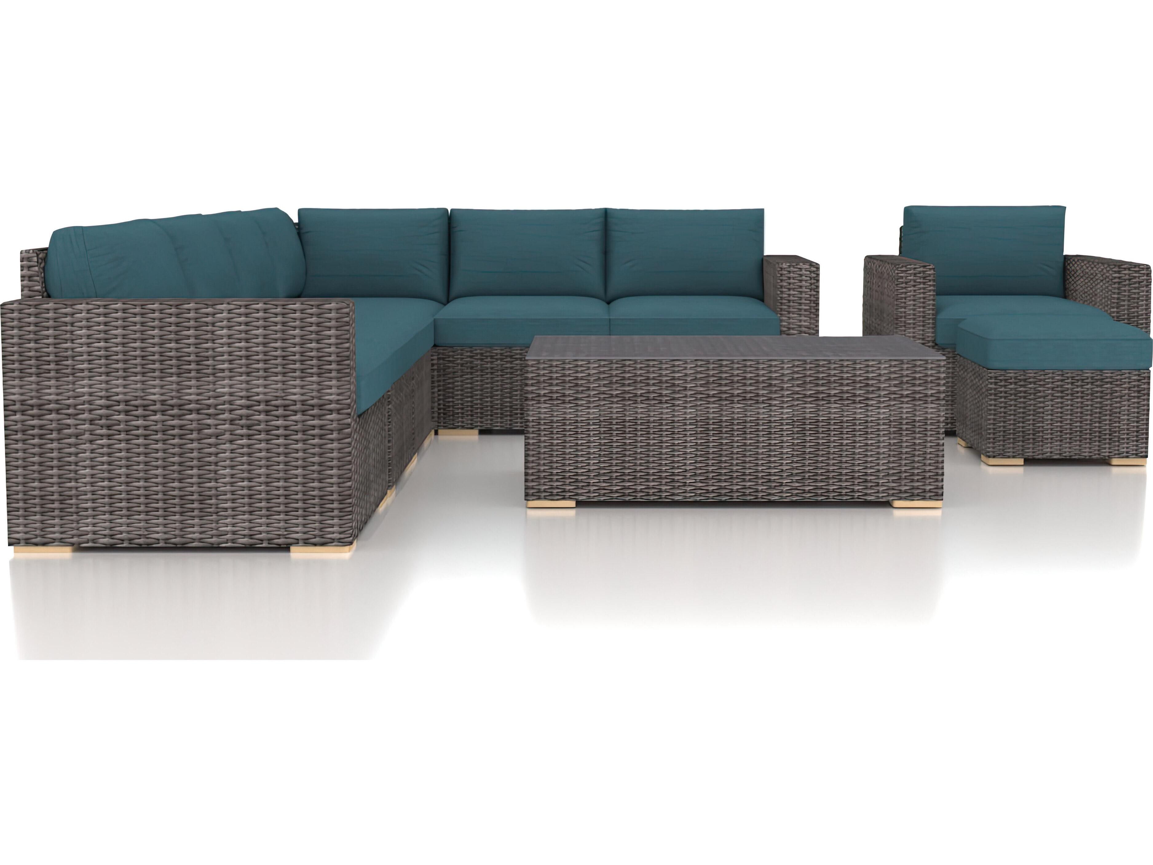 Harmonia Living Viento HDPE Wicker Driftwood 9 Piece Sectional Outdoor Patio Lounge Set