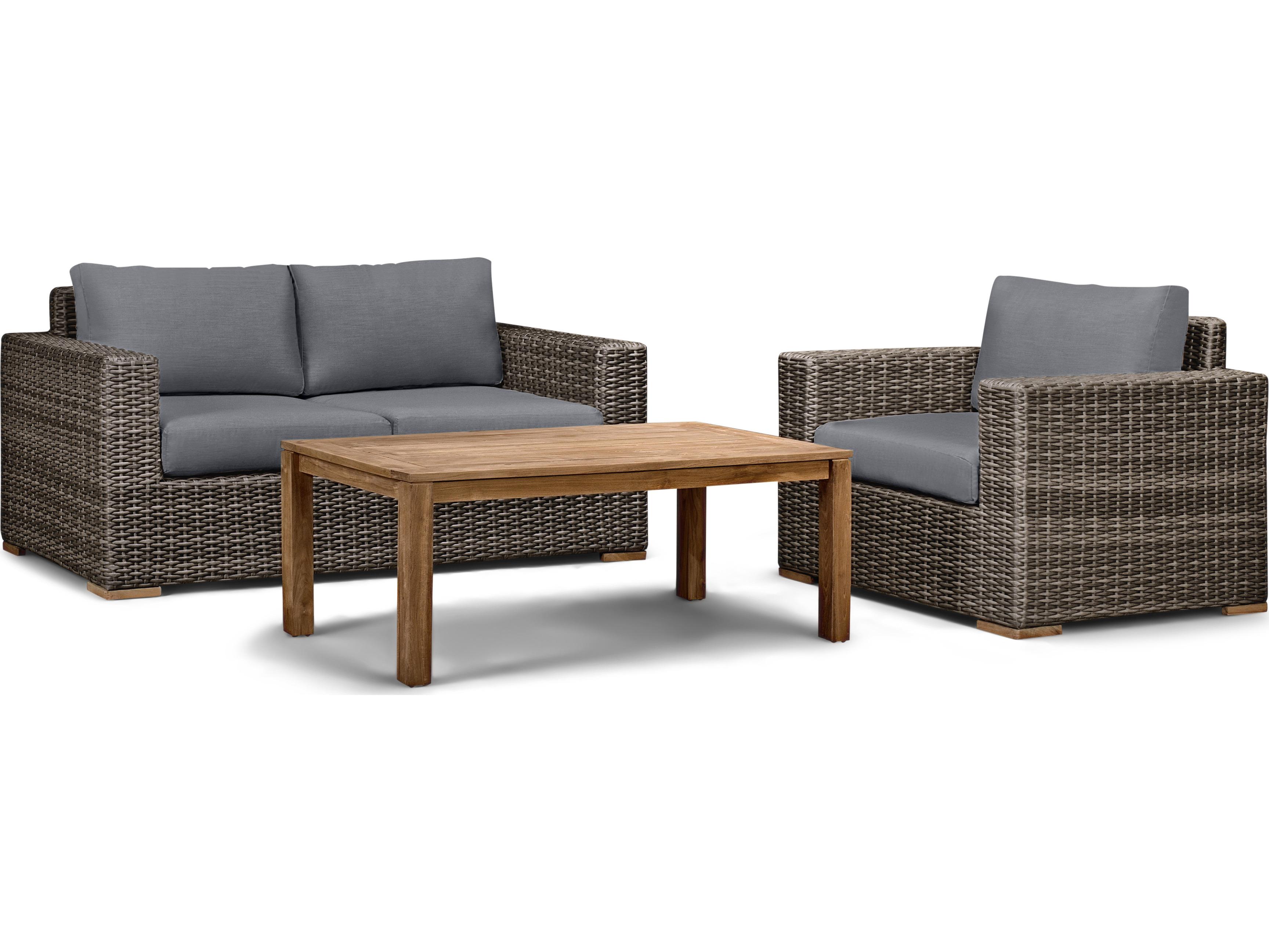 Harmonia Living Viento HDPE Wicker Driftwood 3 Piece Loveseat Patio Lounge Set