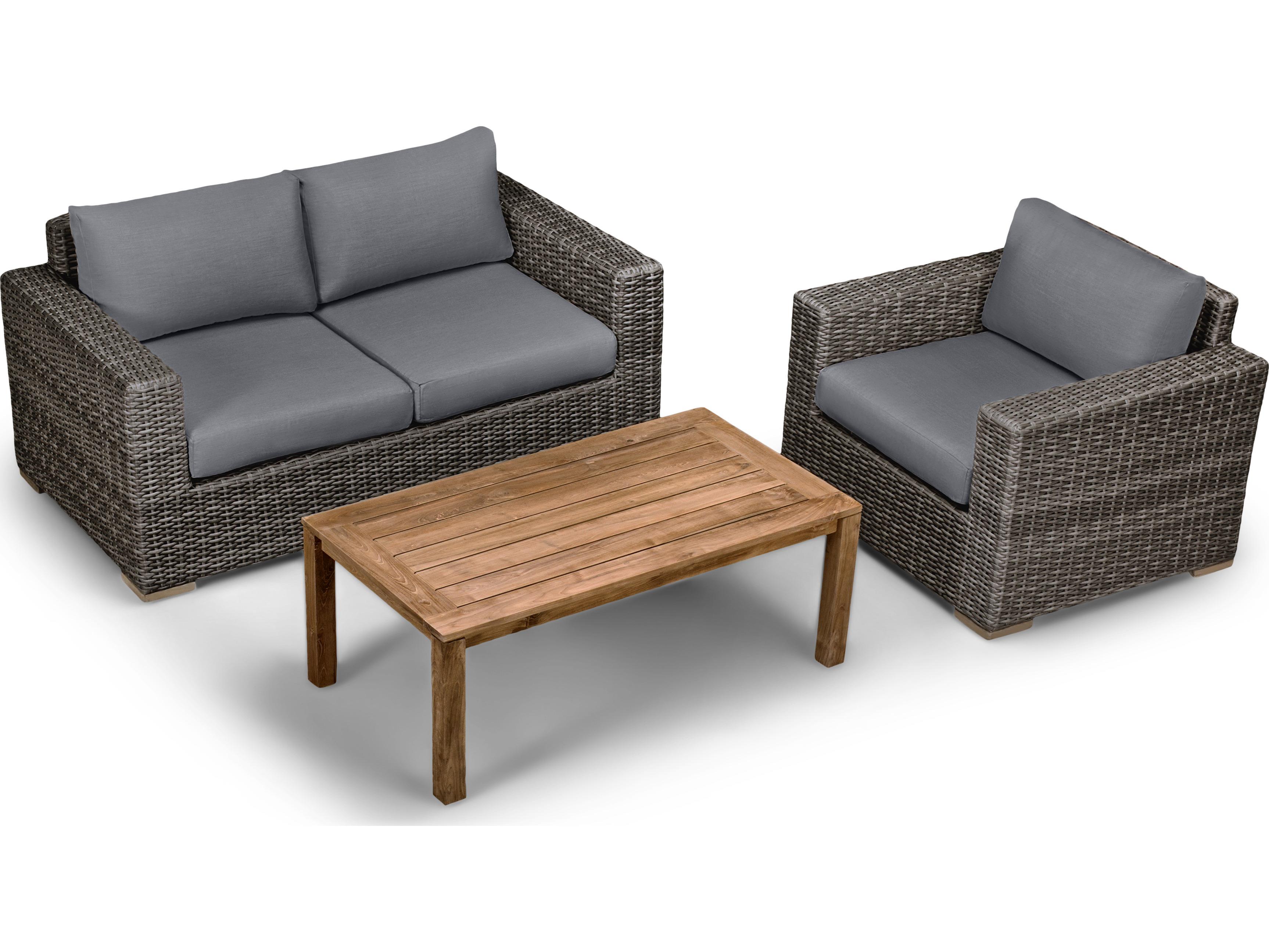Harmonia Living Viento HDPE Wicker Driftwood 3 Piece Loveseat Patio Lounge Set