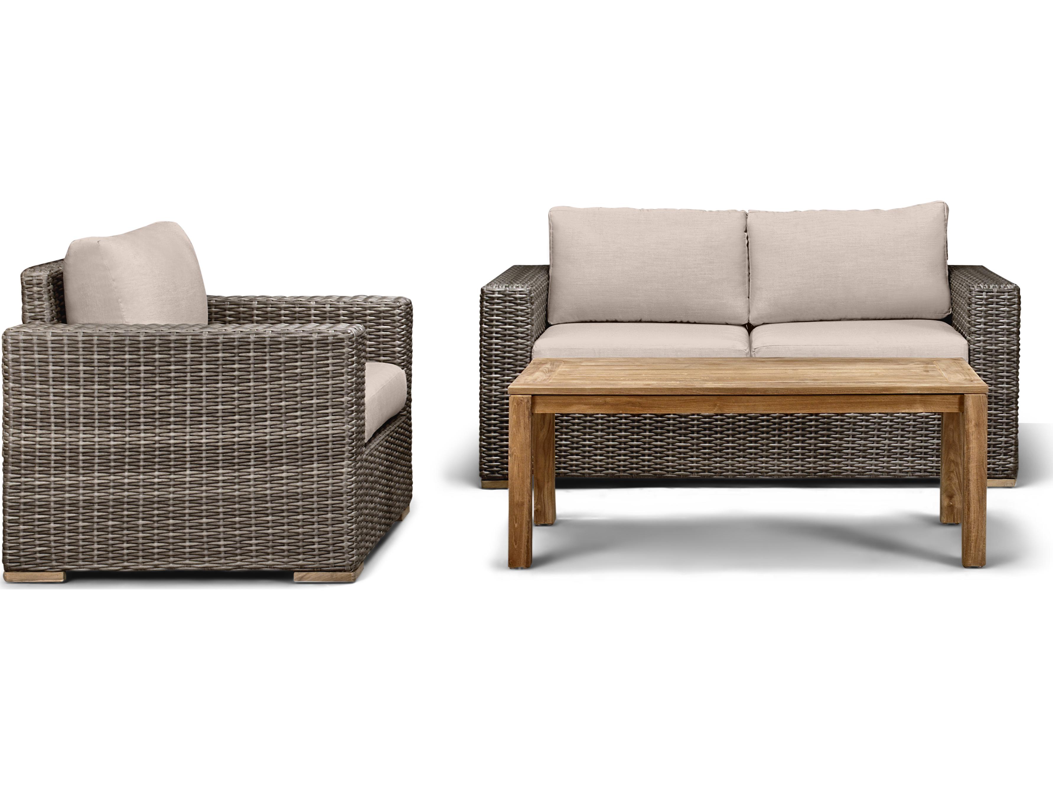 Harmonia Living Viento HDPE Wicker Driftwood 3 Piece Loveseat Patio Lounge Set