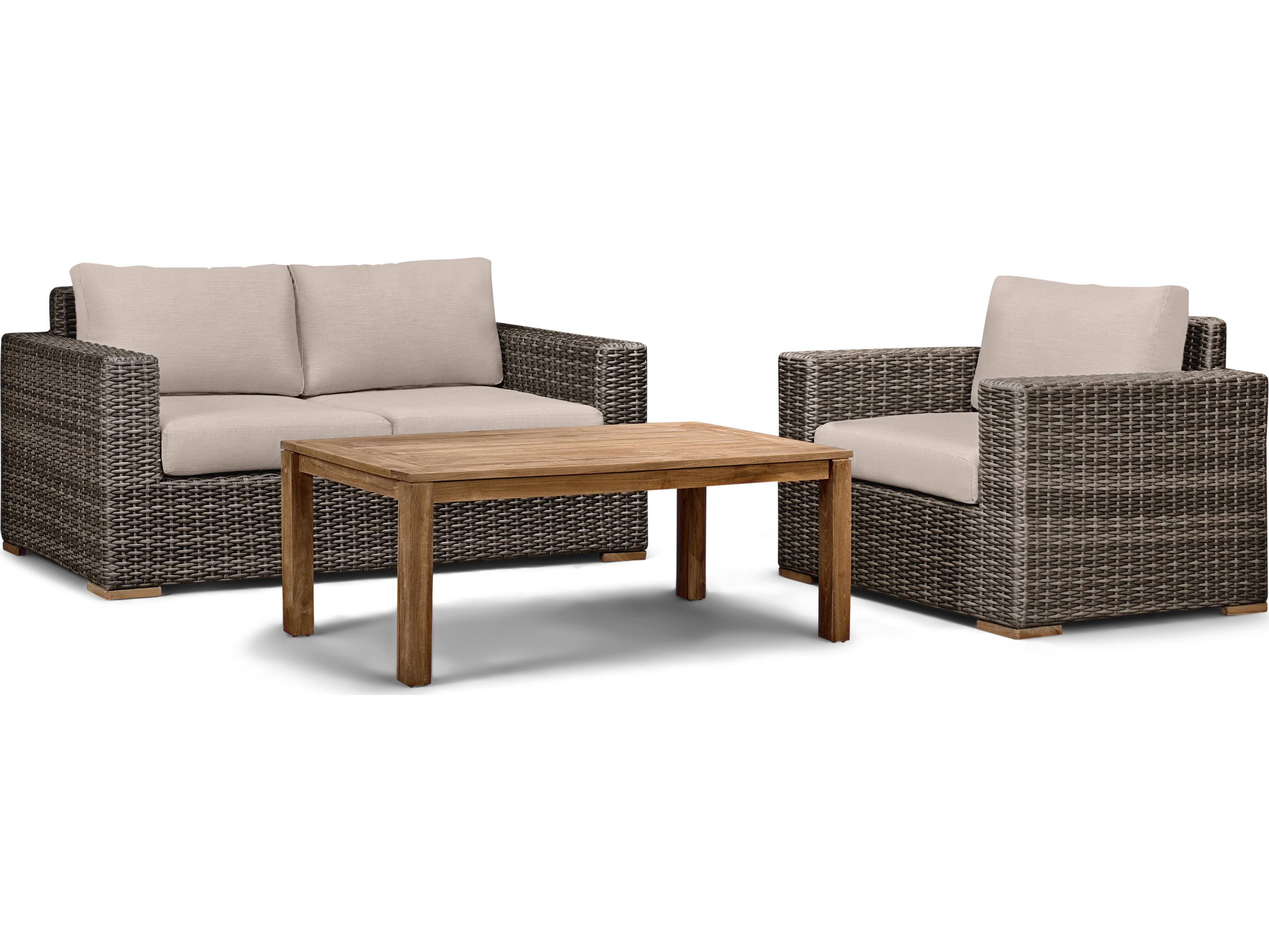 Harmonia Living Viento HDPE Wicker Driftwood 3 Piece Loveseat Patio Lounge Set