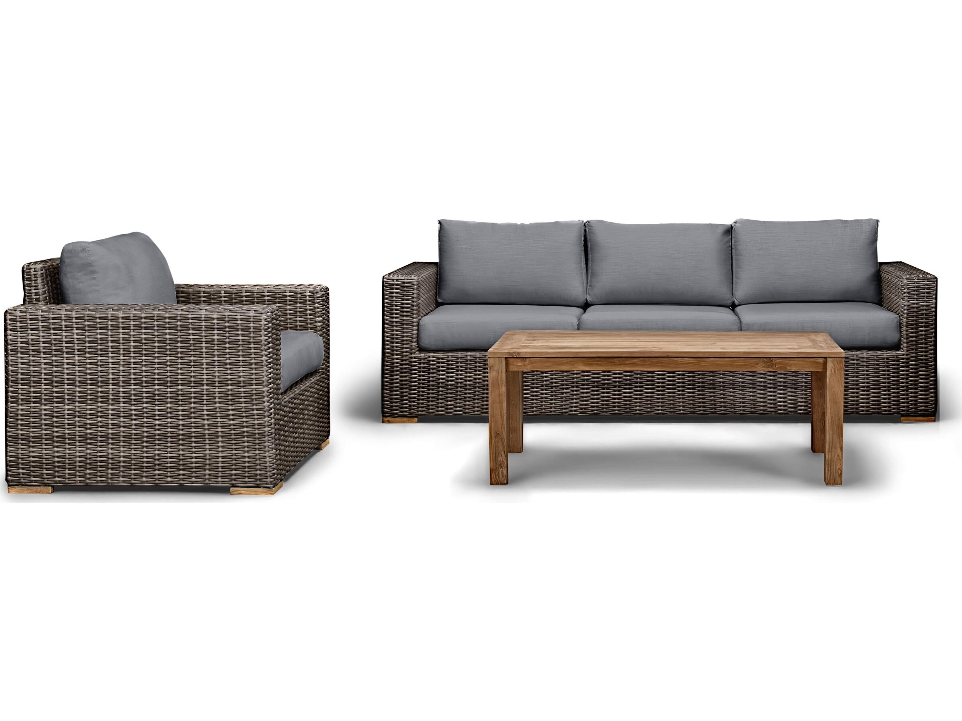 Harmonia Living Viento HDPE Wicker Driftwood 3 Piece Sofa Outdoor Lounge Set