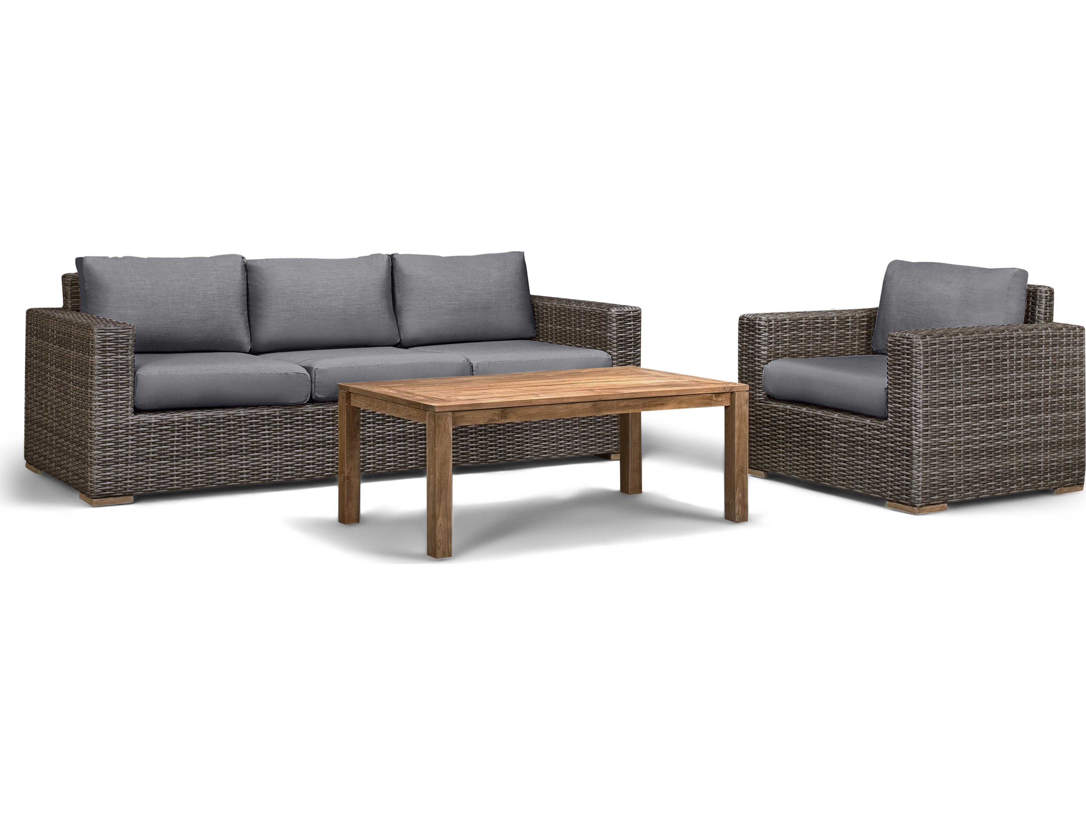 Harmonia Living Viento HDPE Wicker Driftwood 3 Piece Sofa Outdoor Lounge Set