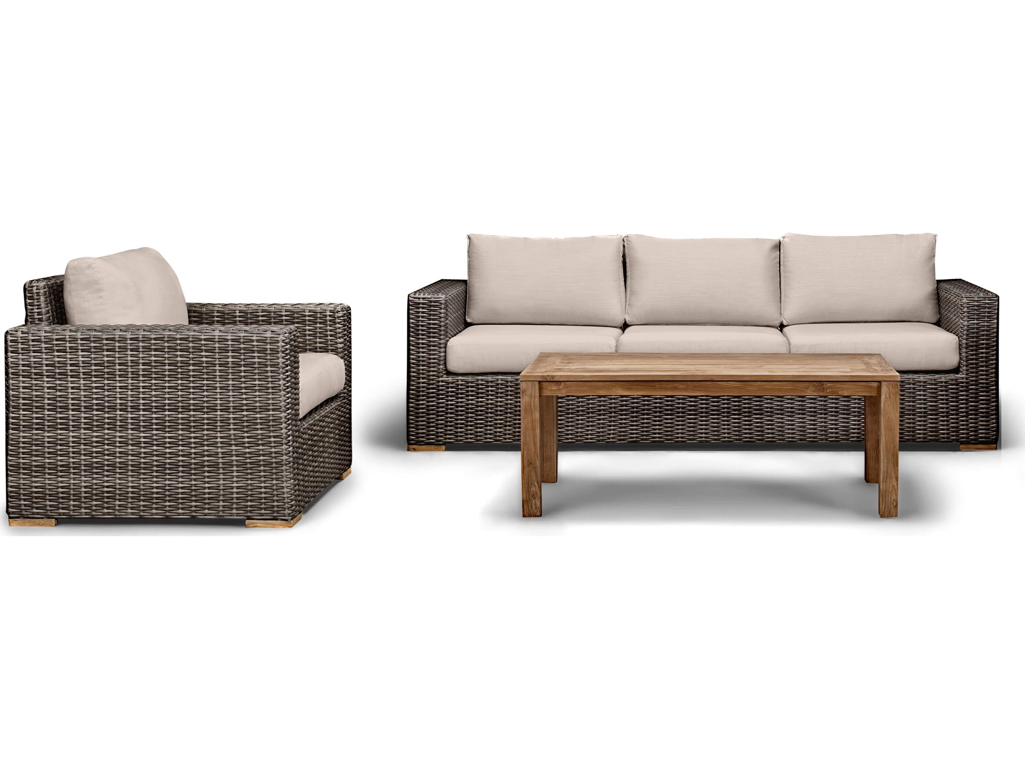 Harmonia Living Viento HDPE Wicker Driftwood 3 Piece Sofa Outdoor Lounge Set