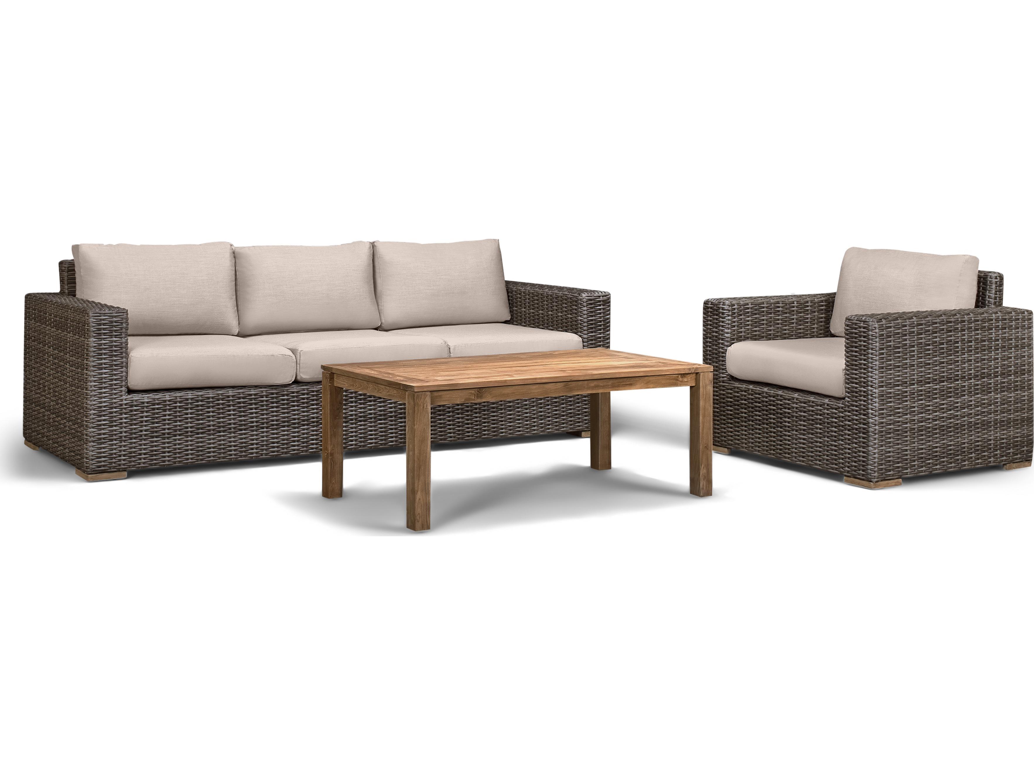 Harmonia Living Viento HDPE Wicker Driftwood 3 Piece Sofa Outdoor Lounge Set
