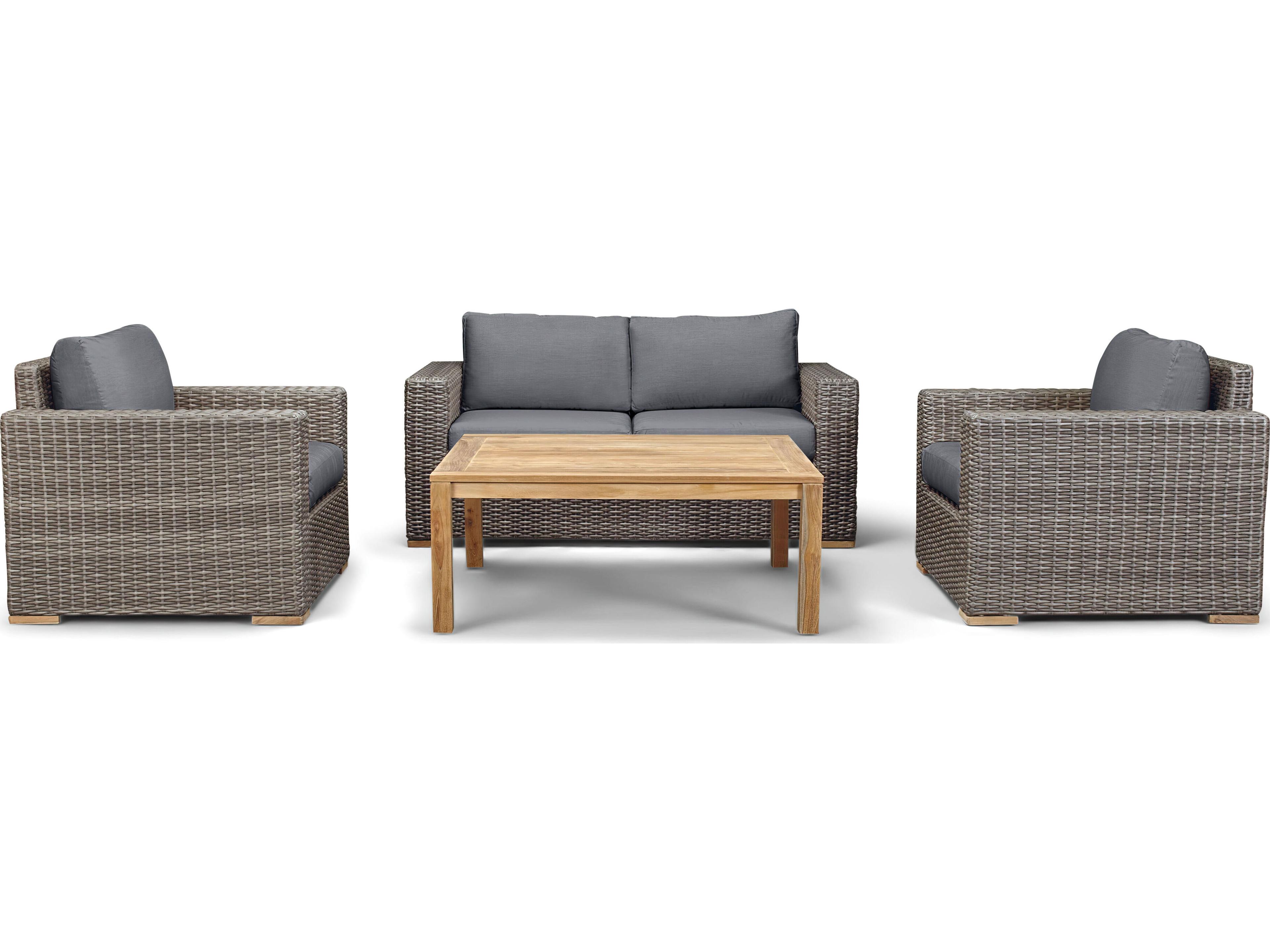 Harmonia Living Viento HDPE Wicker Driftwood 4 Piece Loveseat Outdoor Patio Lounge Set