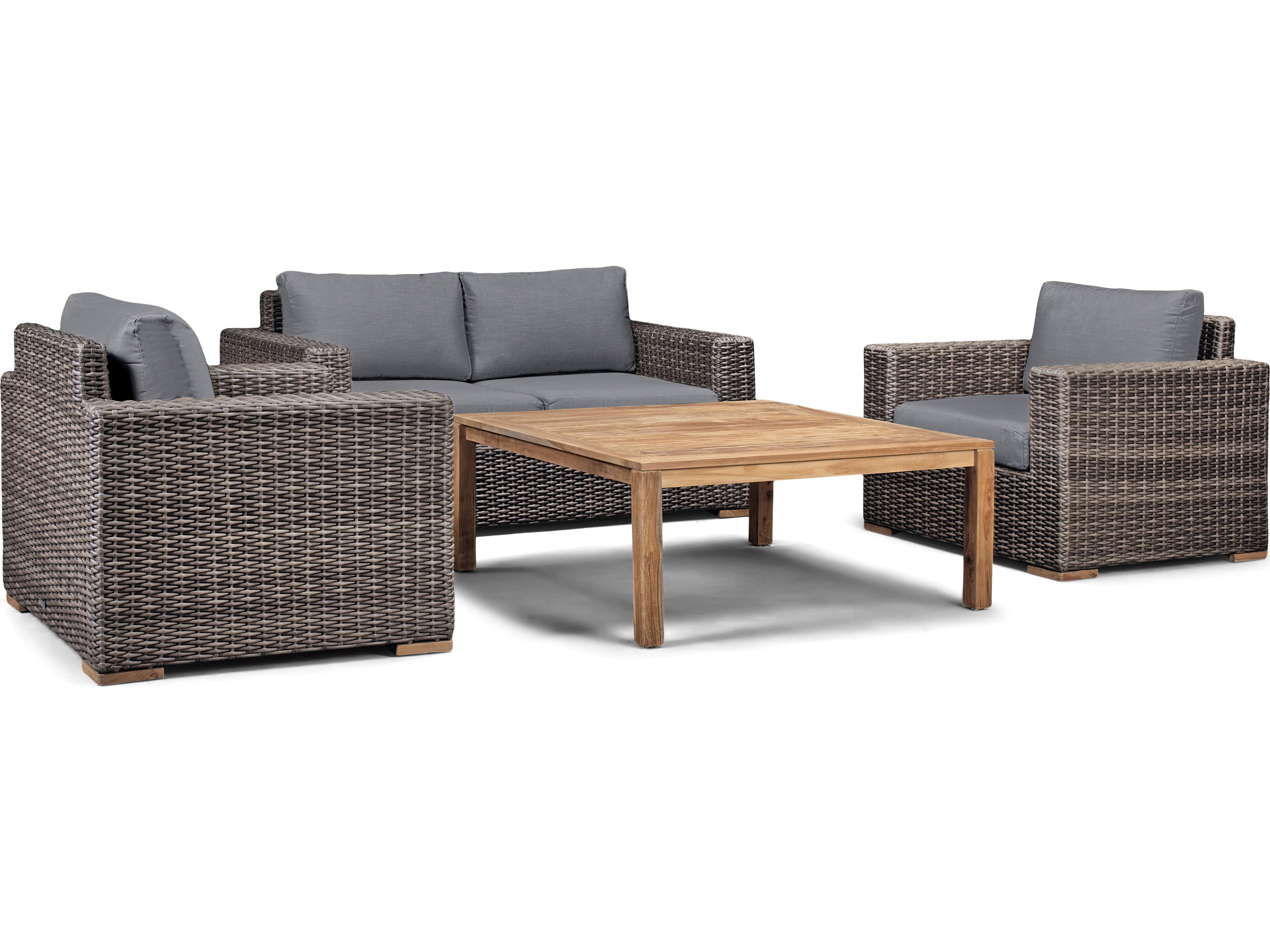 Harmonia Living Viento HDPE Wicker Driftwood 4 Piece Loveseat Outdoor Patio Lounge Set