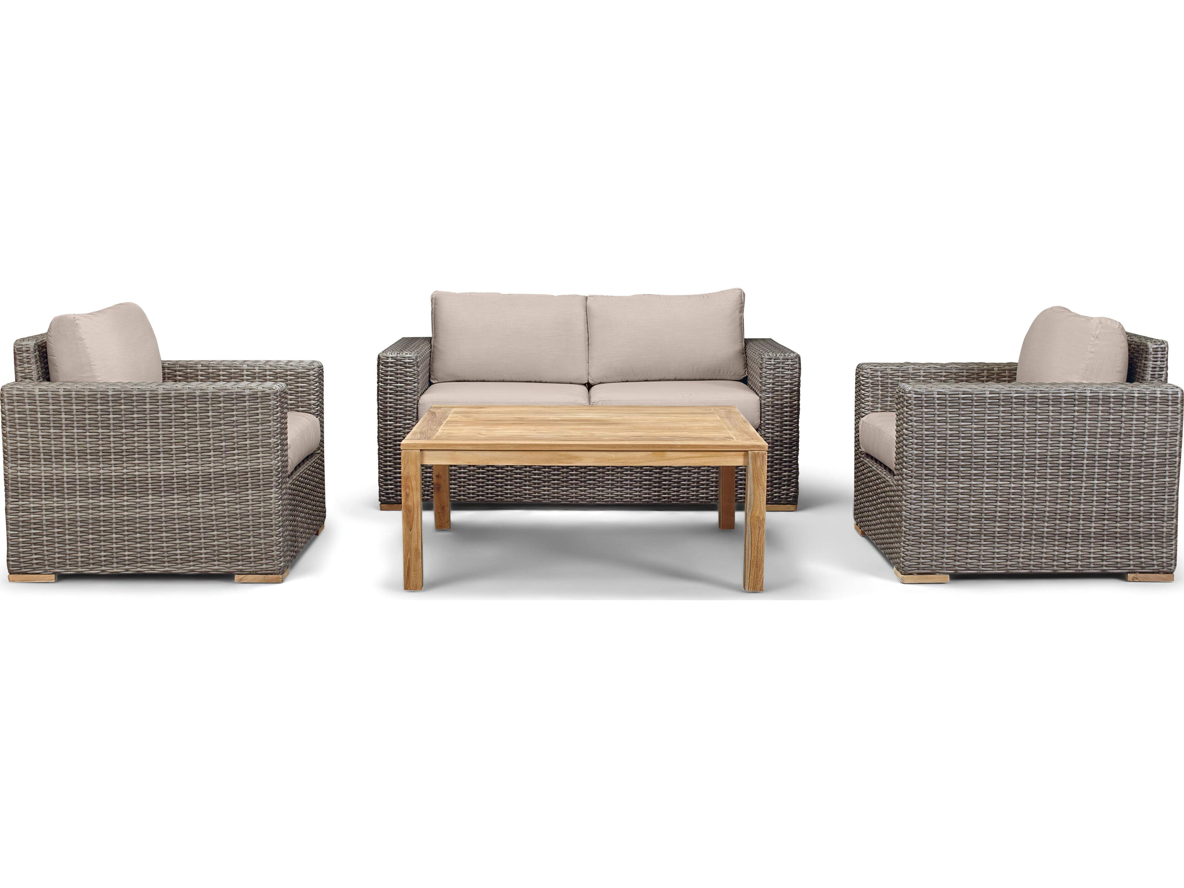 Harmonia Living Viento HDPE Wicker Driftwood 4 Piece Loveseat Outdoor Patio Lounge Set